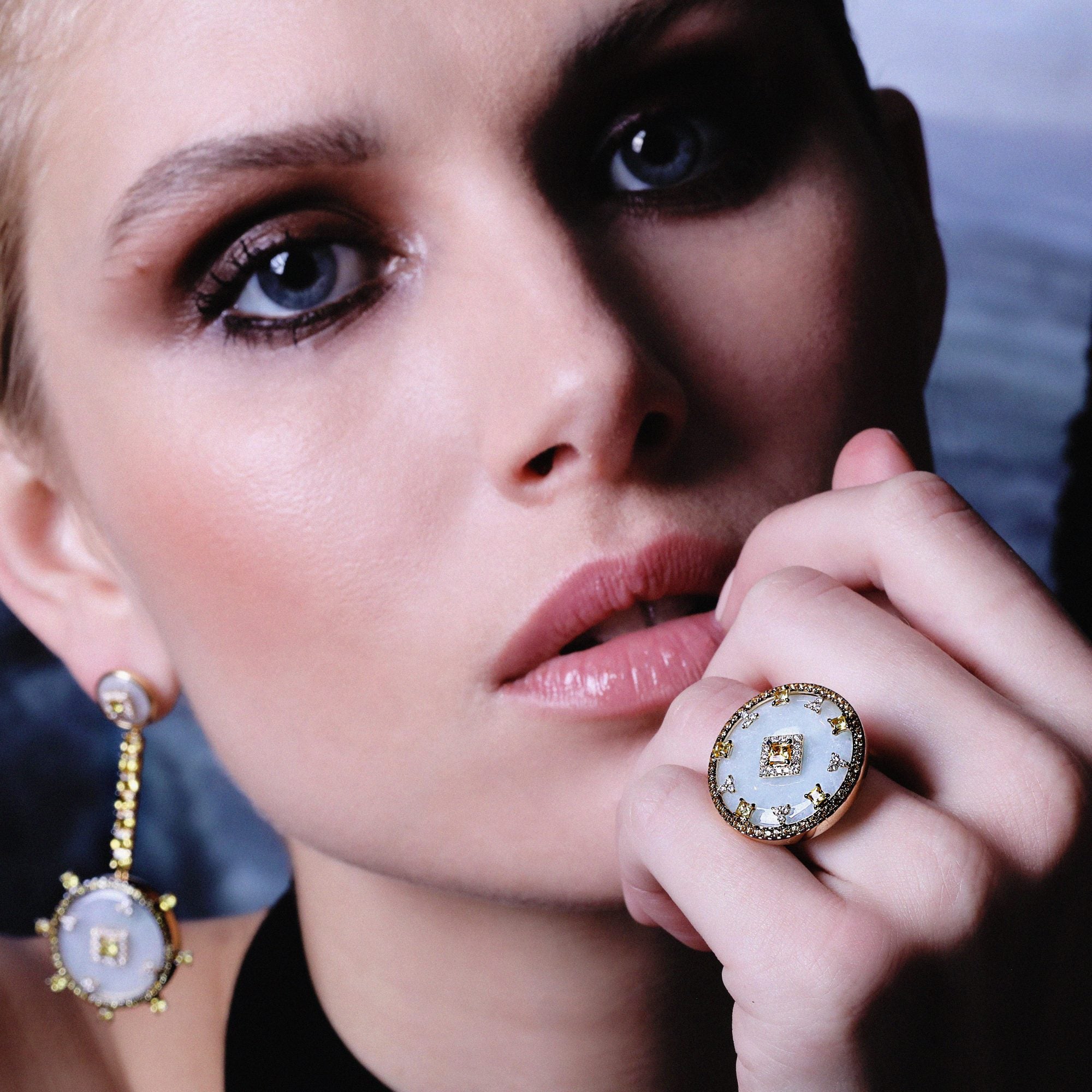 Celeste Yellow Sapphire and Jade Disc Ring