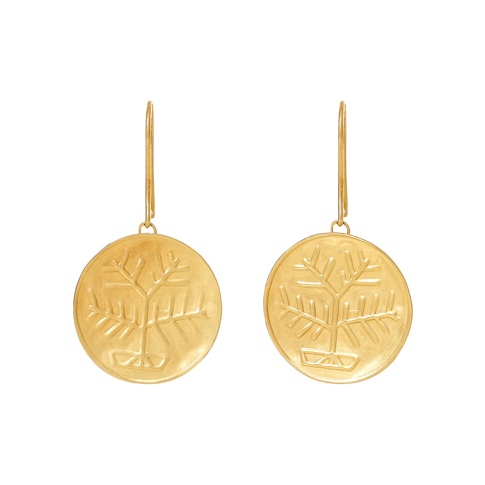 Gold Stamp Circle Tree Earrings