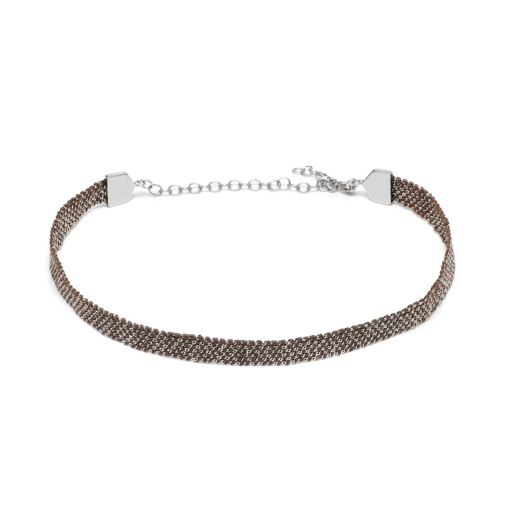 Panama Weaved Choker Brown and Silver