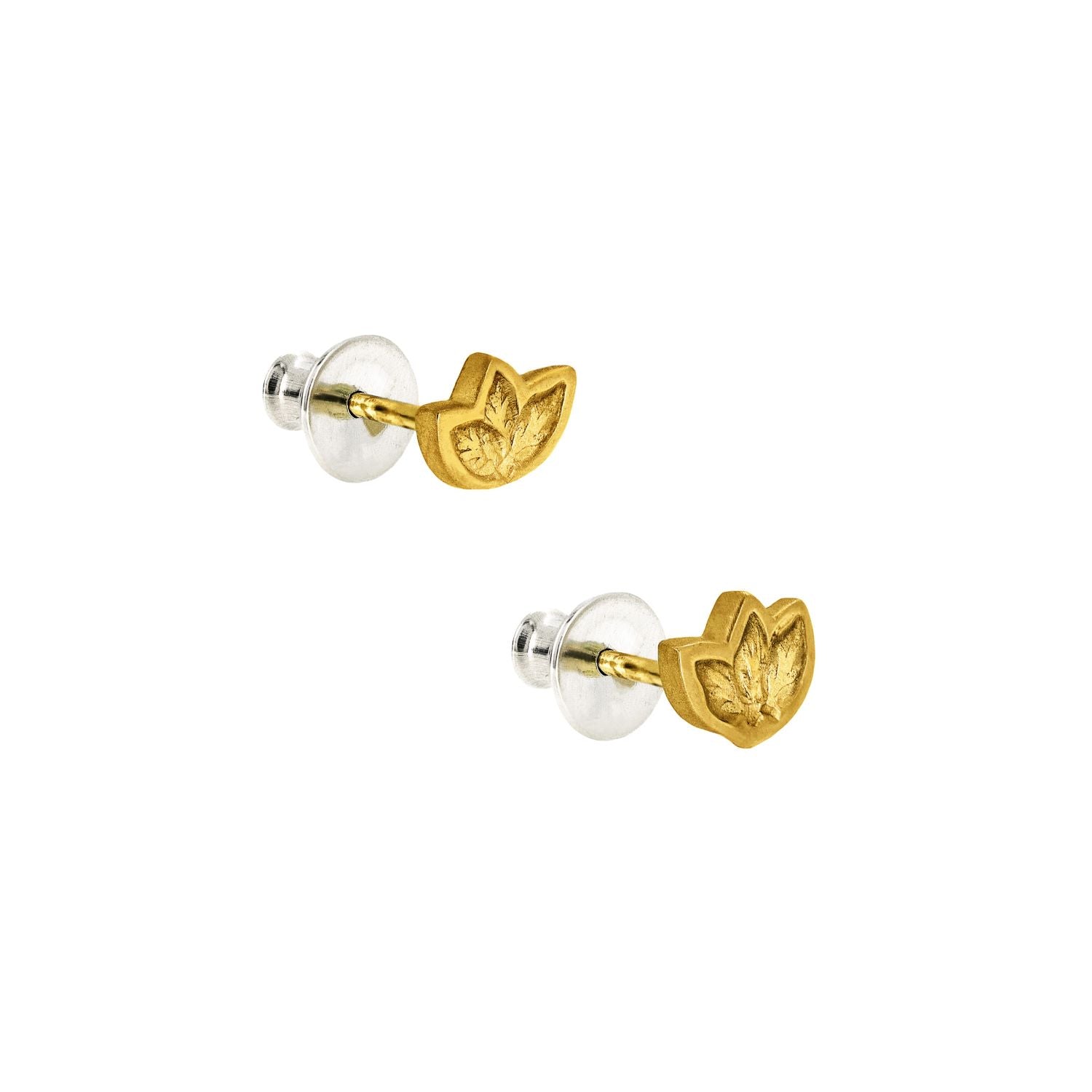Yellow Gold Leaf Stud Earrings