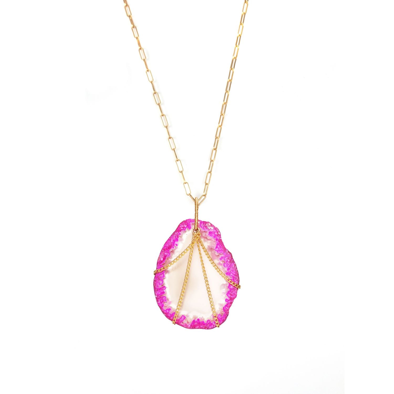 Polished Rock Dyed Agate Necklace - Pink