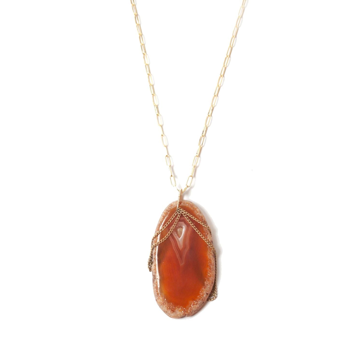 Polished Rock Dyed Agate Necklace - Orange