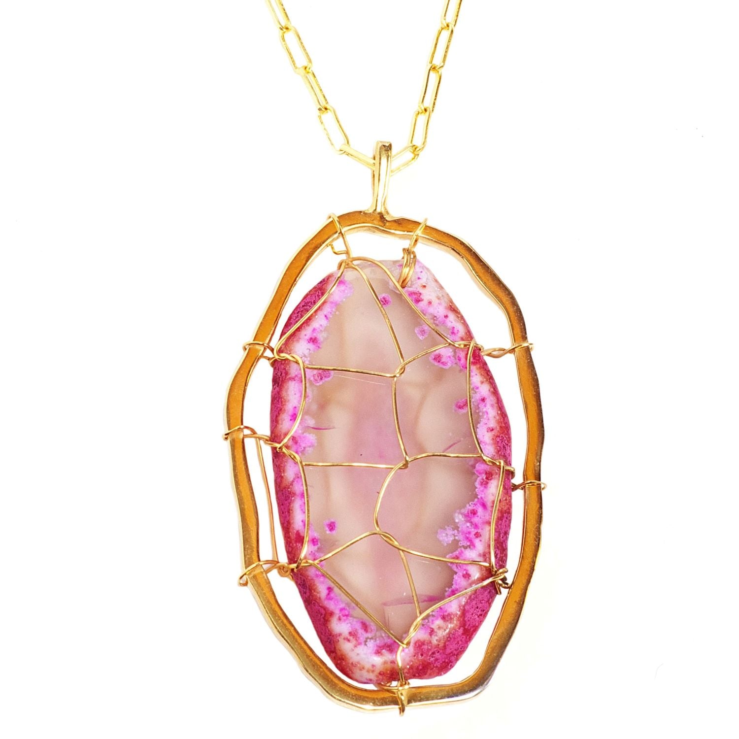 Rock Slice Agate Necklace in Pink