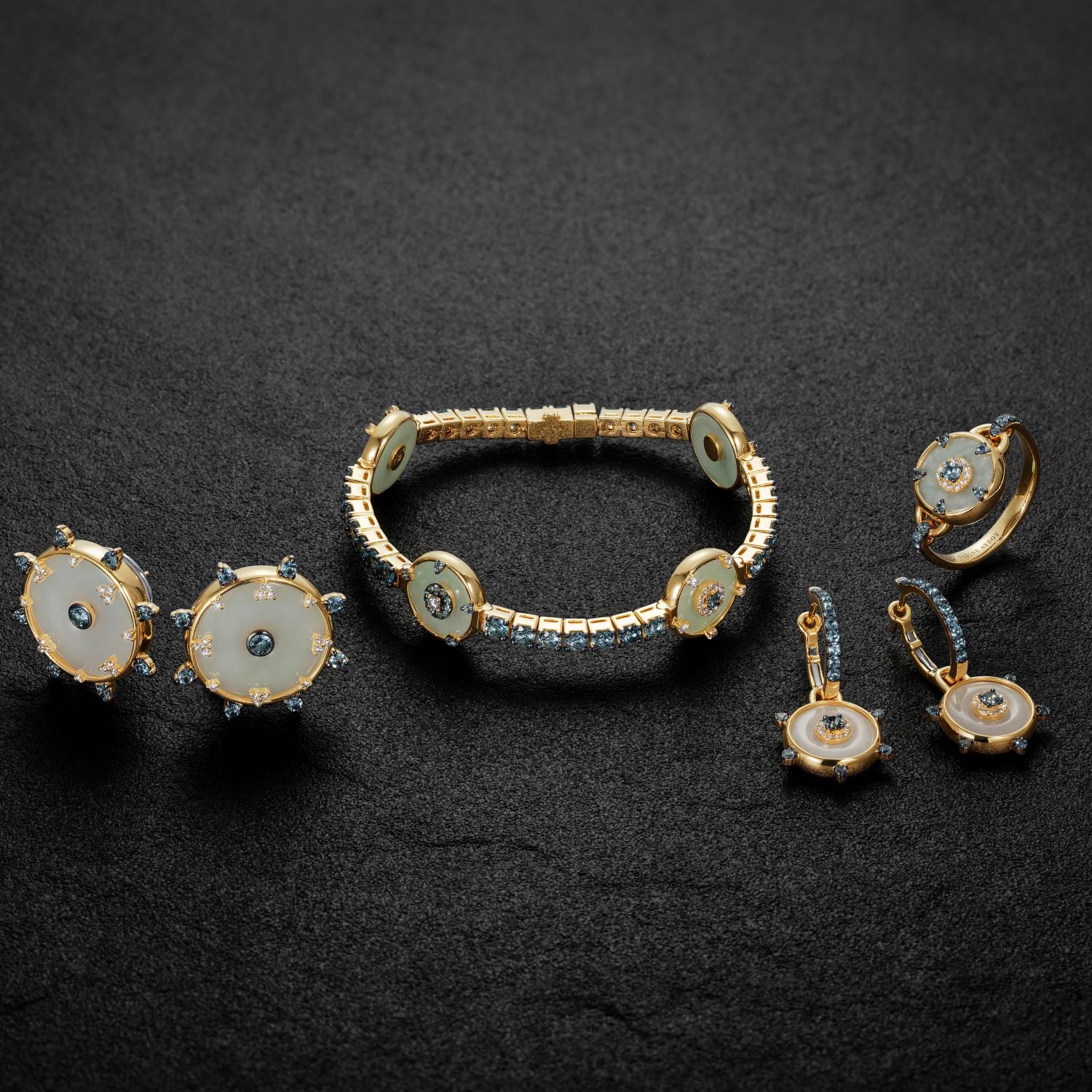 Celeste Aquamarine and Jade Stud Earrings