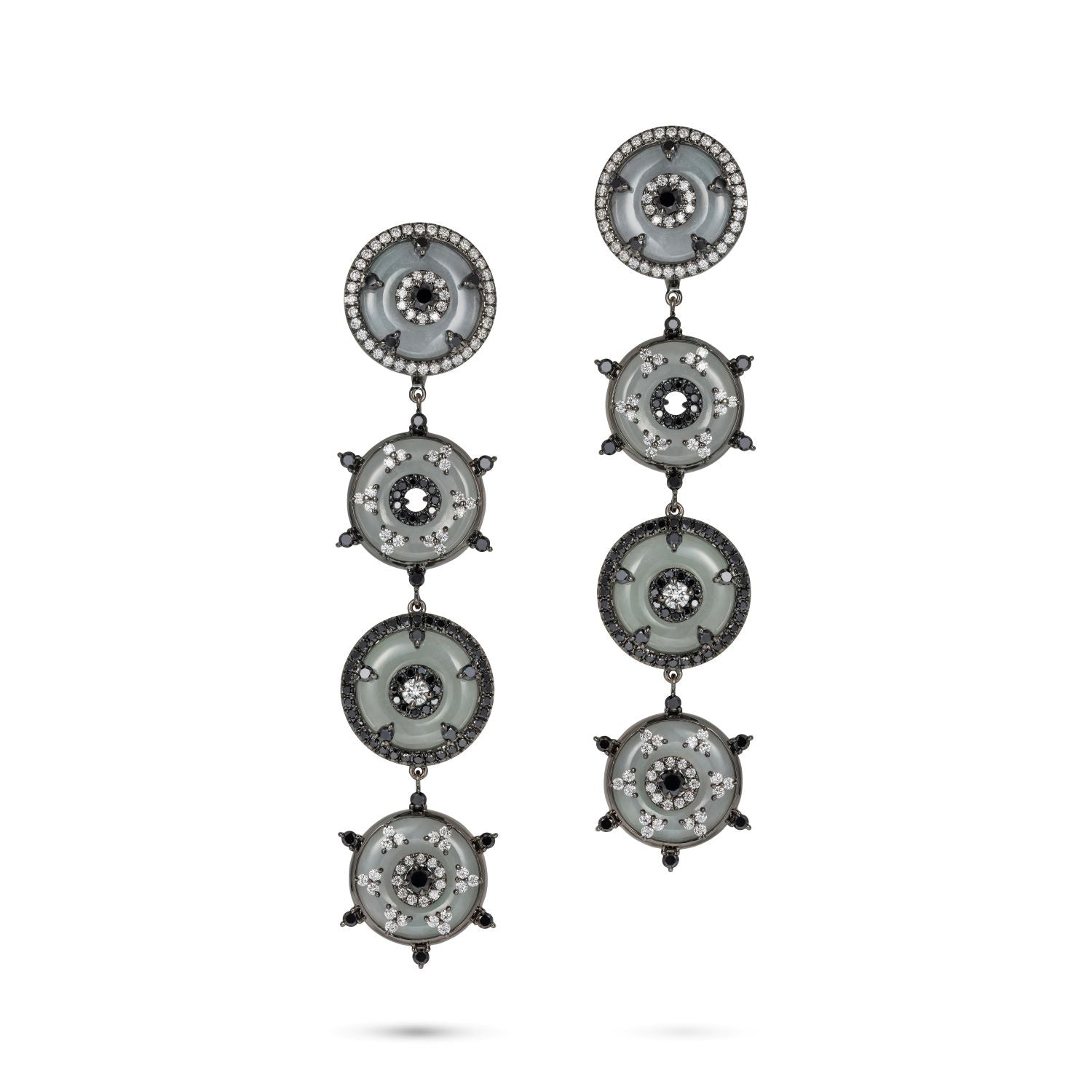Celeste Black Diamond and Jade Disc Earrings