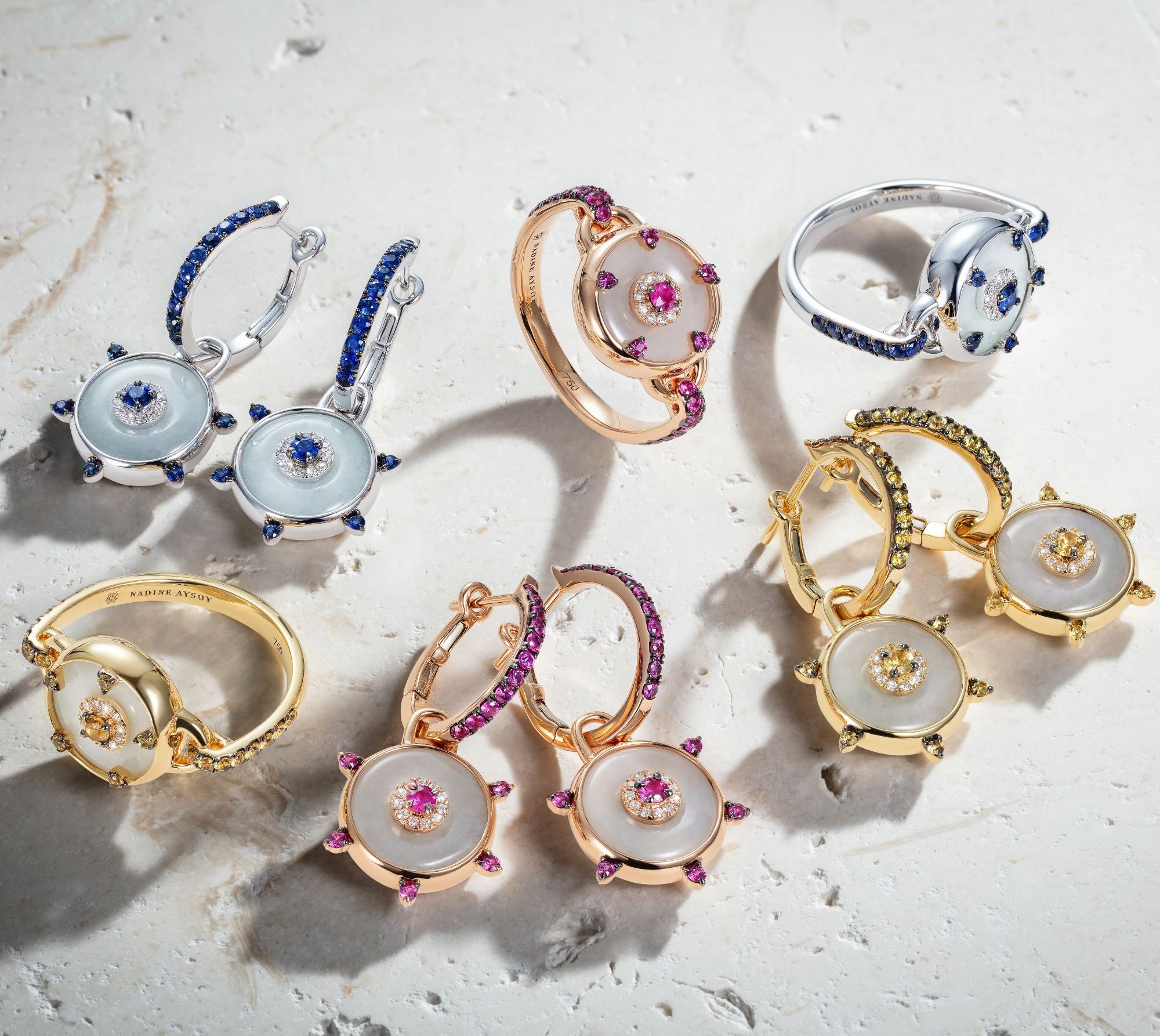 Celeste Hoop Blue Sapphire and Jade Earrings