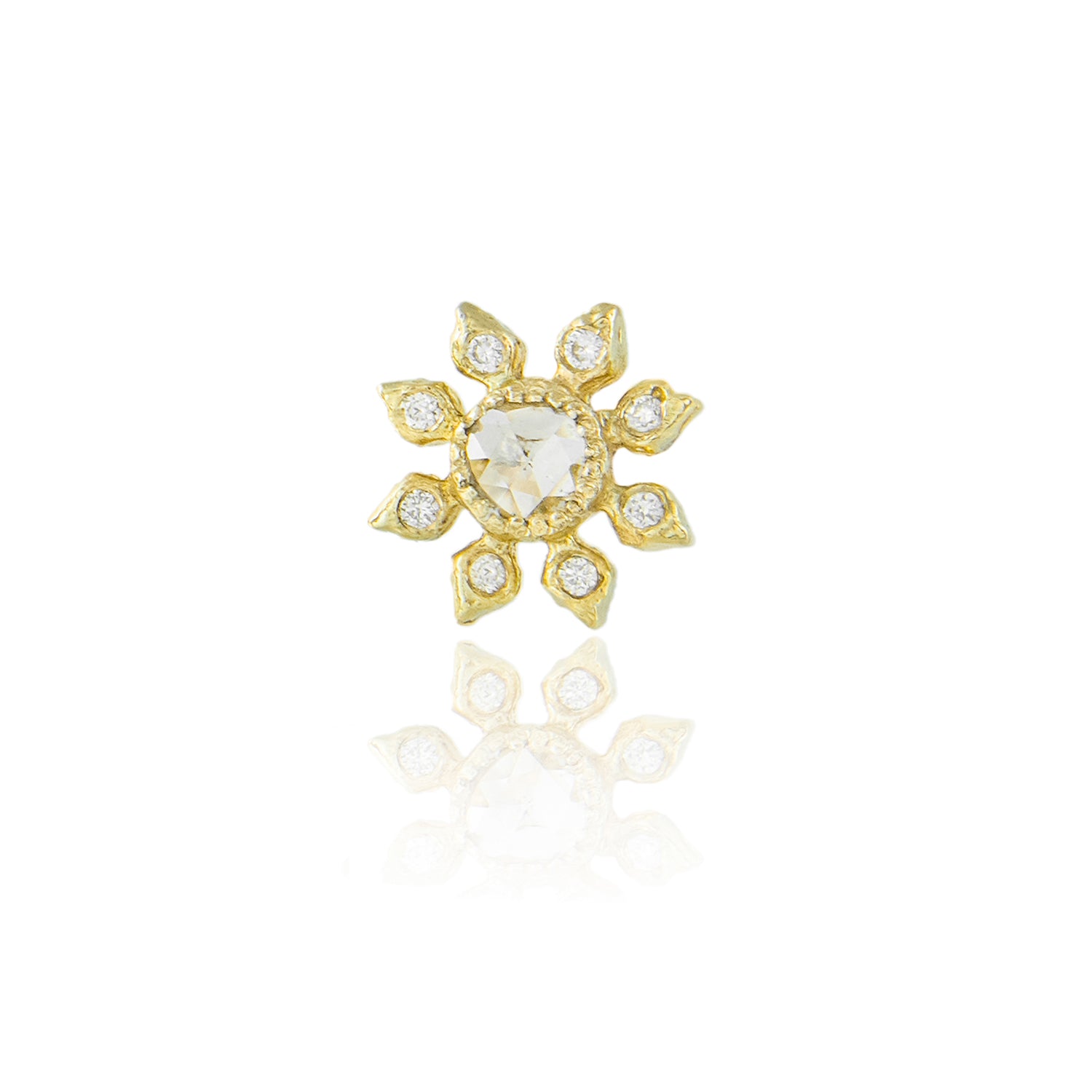 Single Diamond Flower Stud Earring