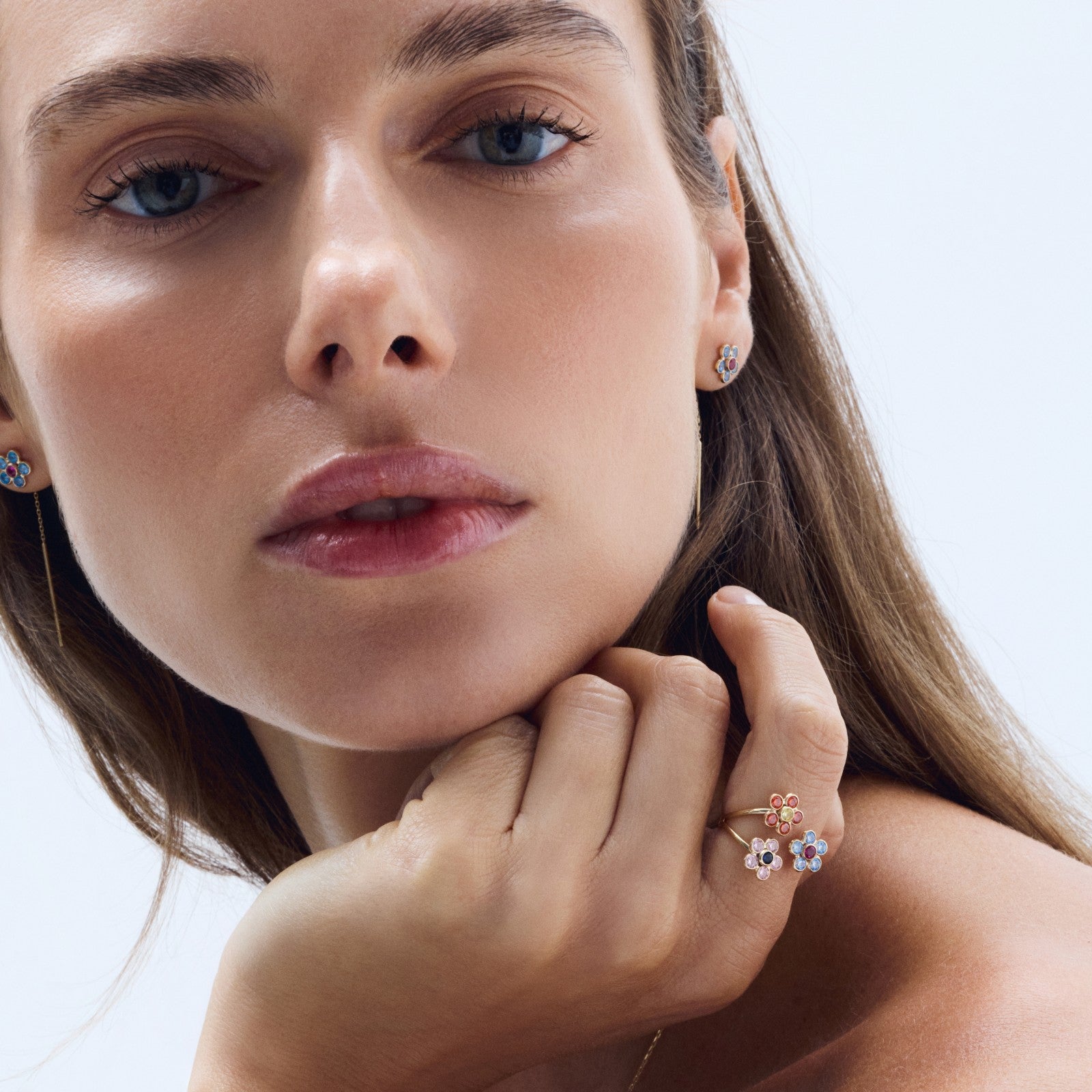 Aquamarine Daisy Threader Earrings