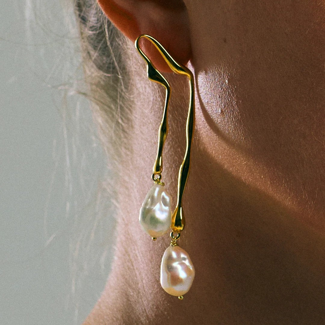 Melia Pearl Drop Earrings in Gold Vermeil