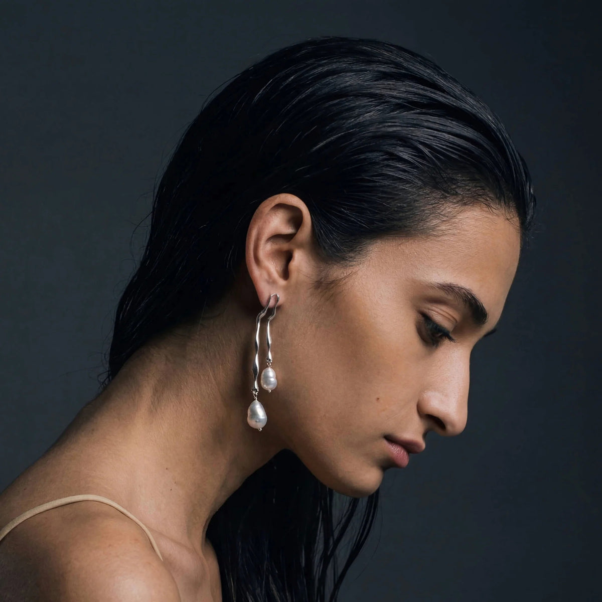 Melia Pearl Drop Earrings in Sterling Silver