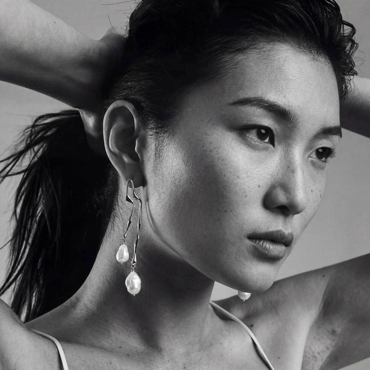 Melia Pearl Drop Earrings in Sterling Silver