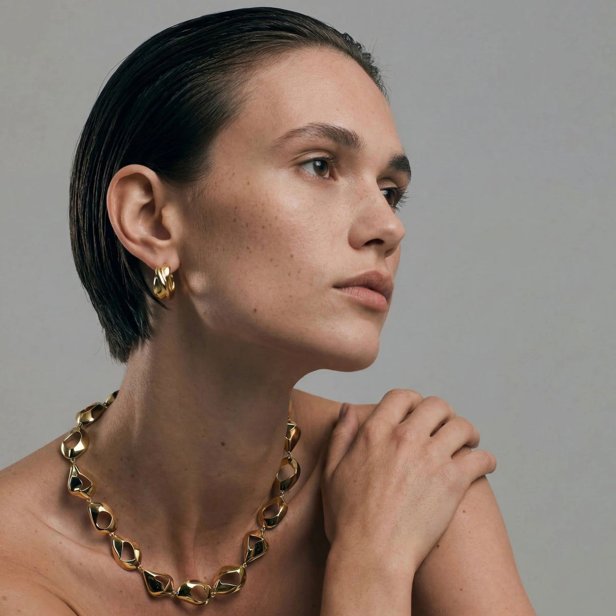 Milos Wave Hoops in Gold Vermeil