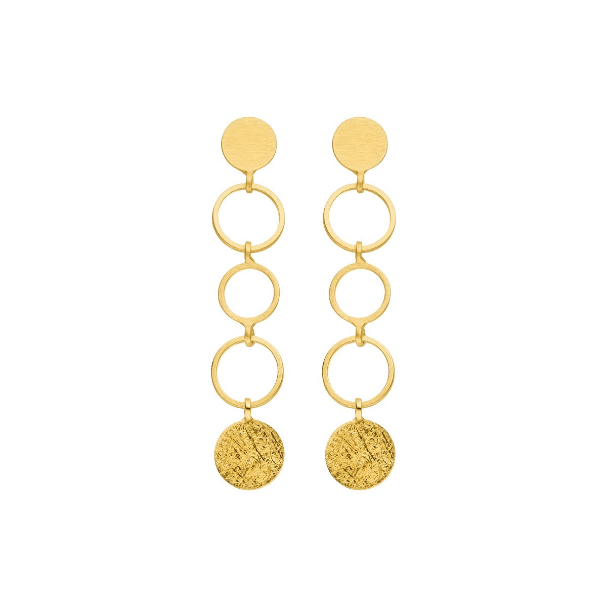 Circle and Disc Drop Earrings - Gold