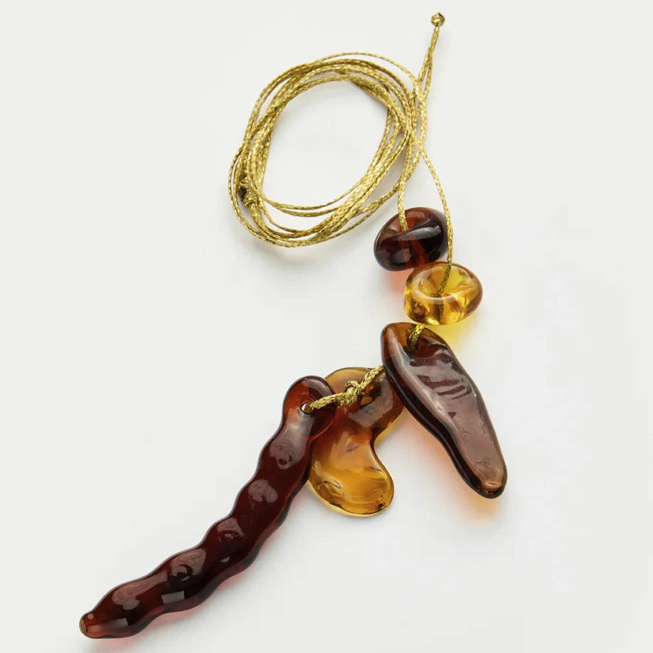 Azaz Amber Glass Bean Cluster on Cord