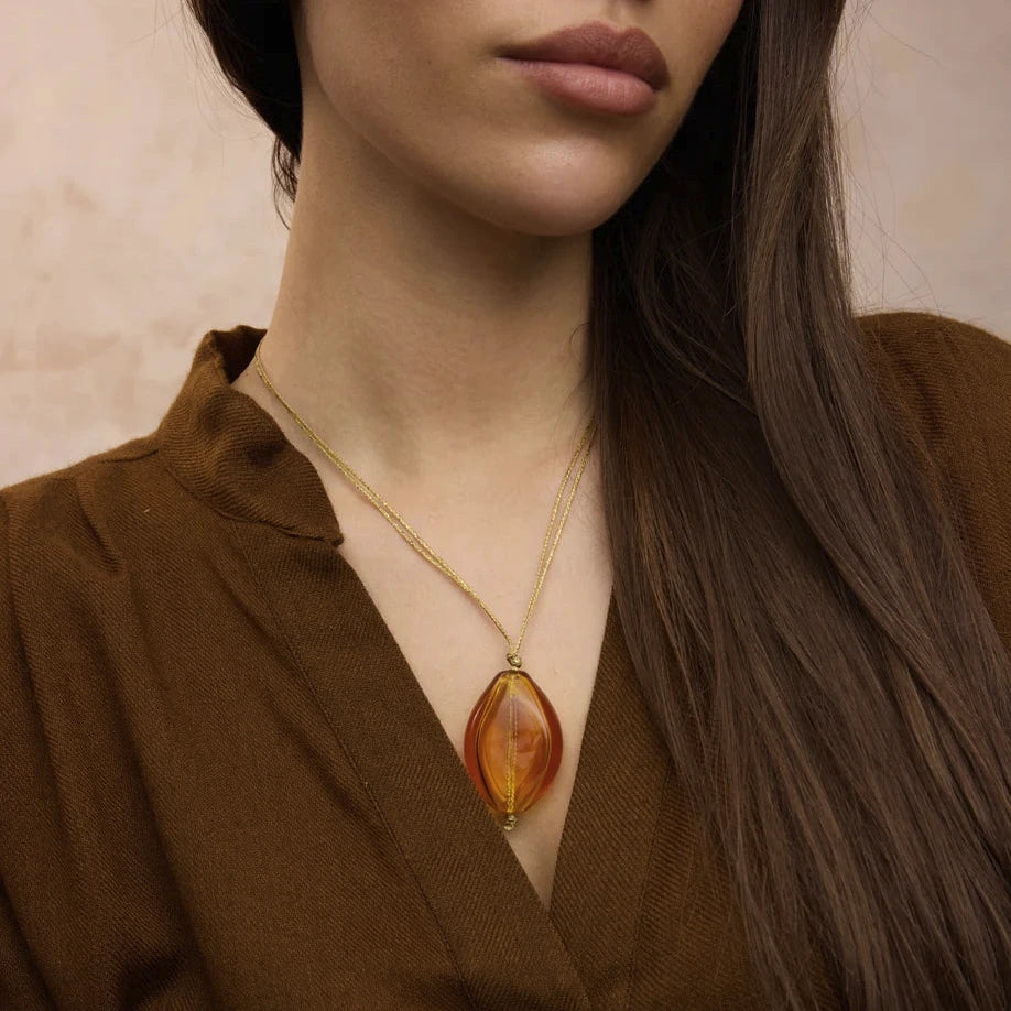 Azaz Amber Glass Diamond Bead on Cord