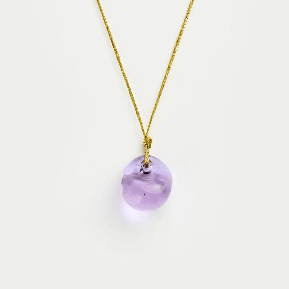 Azaz Purple Round Glass Bead on Cord