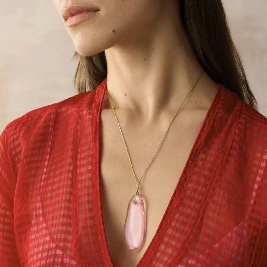 Azaz Pink Glass Long Bead on Cord