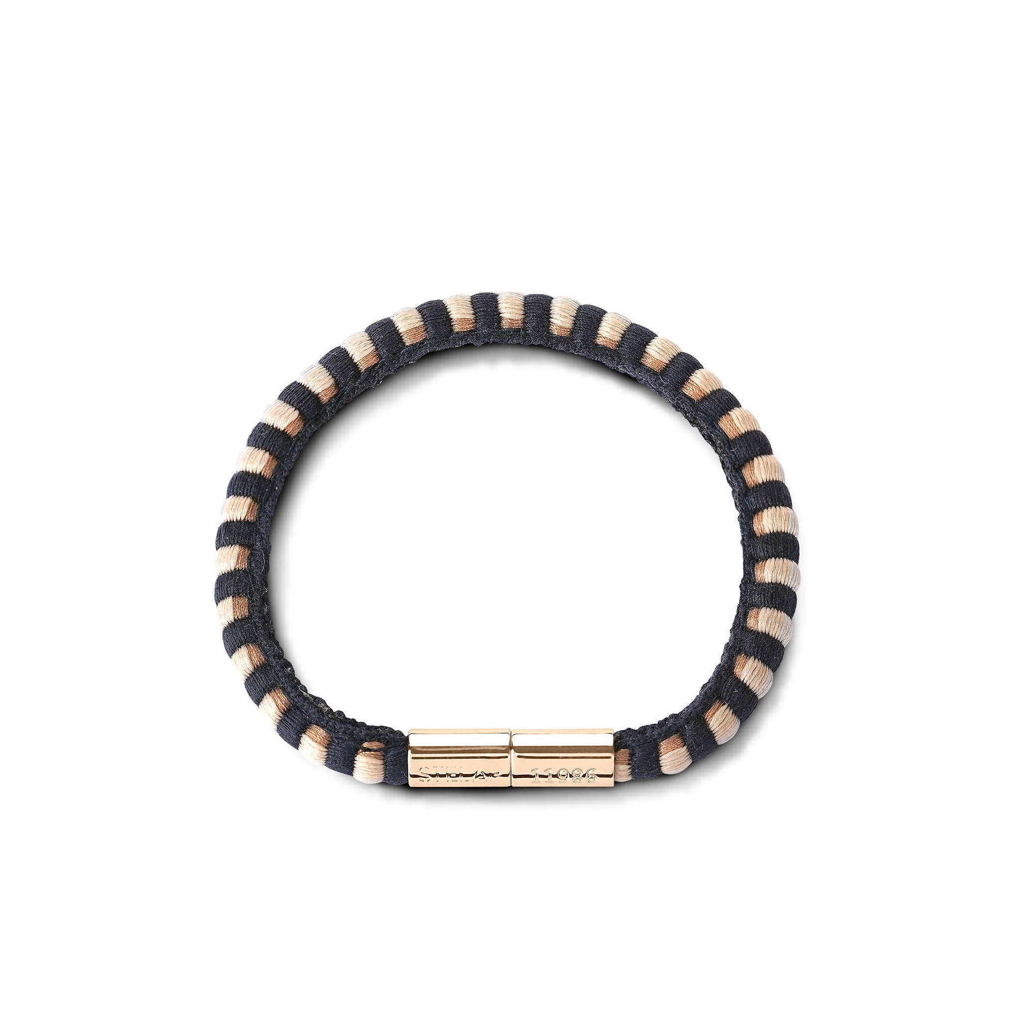 Teman Slim Woven Jacquard Bracelet - Liquorice and Yellow Gold Tone STELAR La Maison Couture