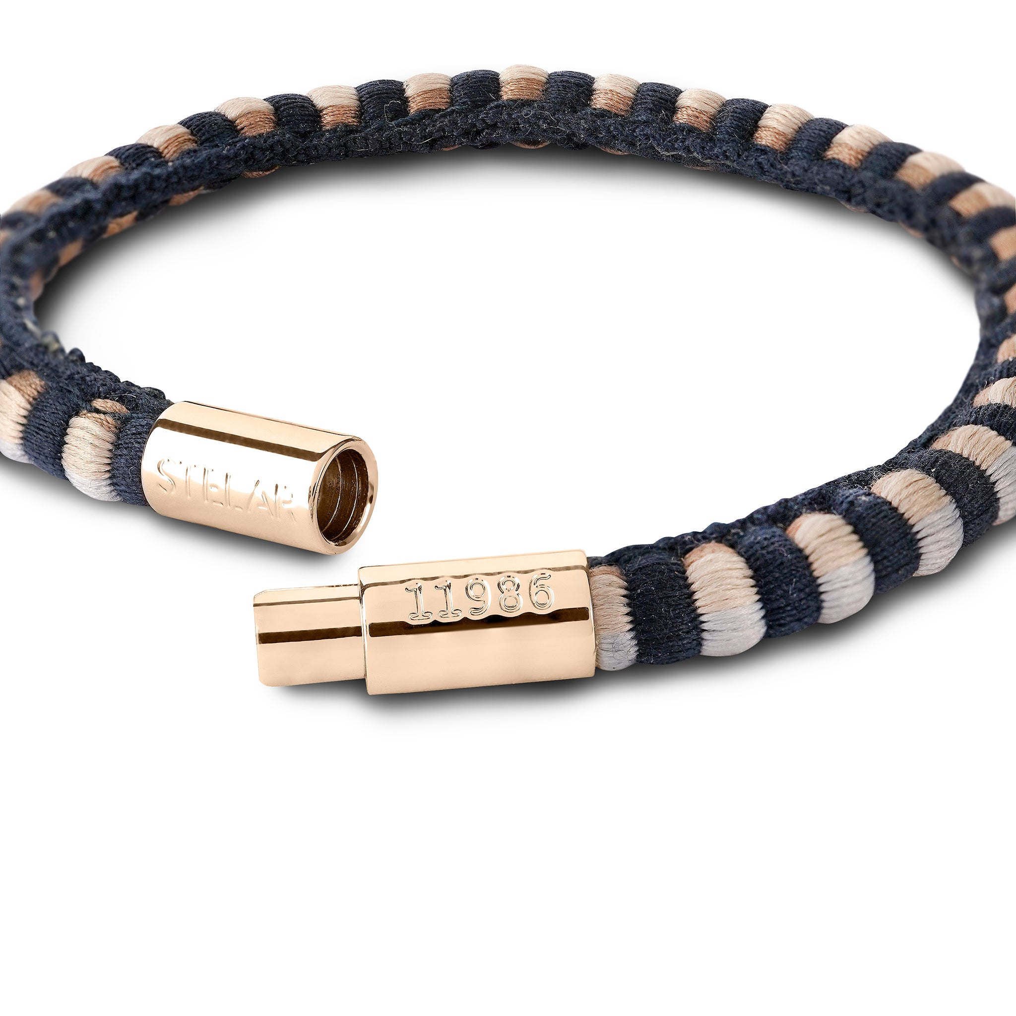 Teman Slim Woven Jacquard Bracelet - Liquorice and Yellow Gold Tone STELAR La Maison Couture