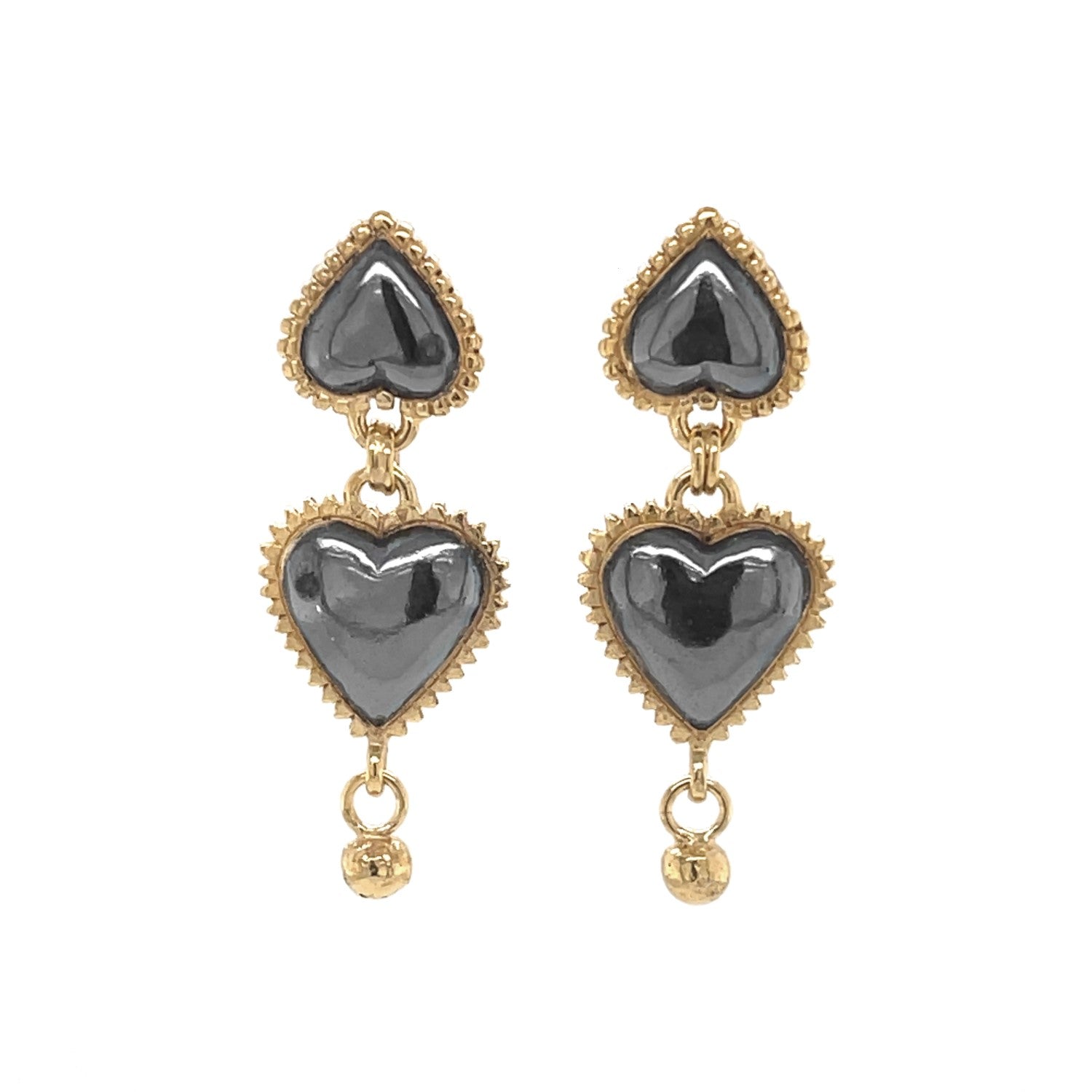 Alice Heart Earring Drops - Black and Gold