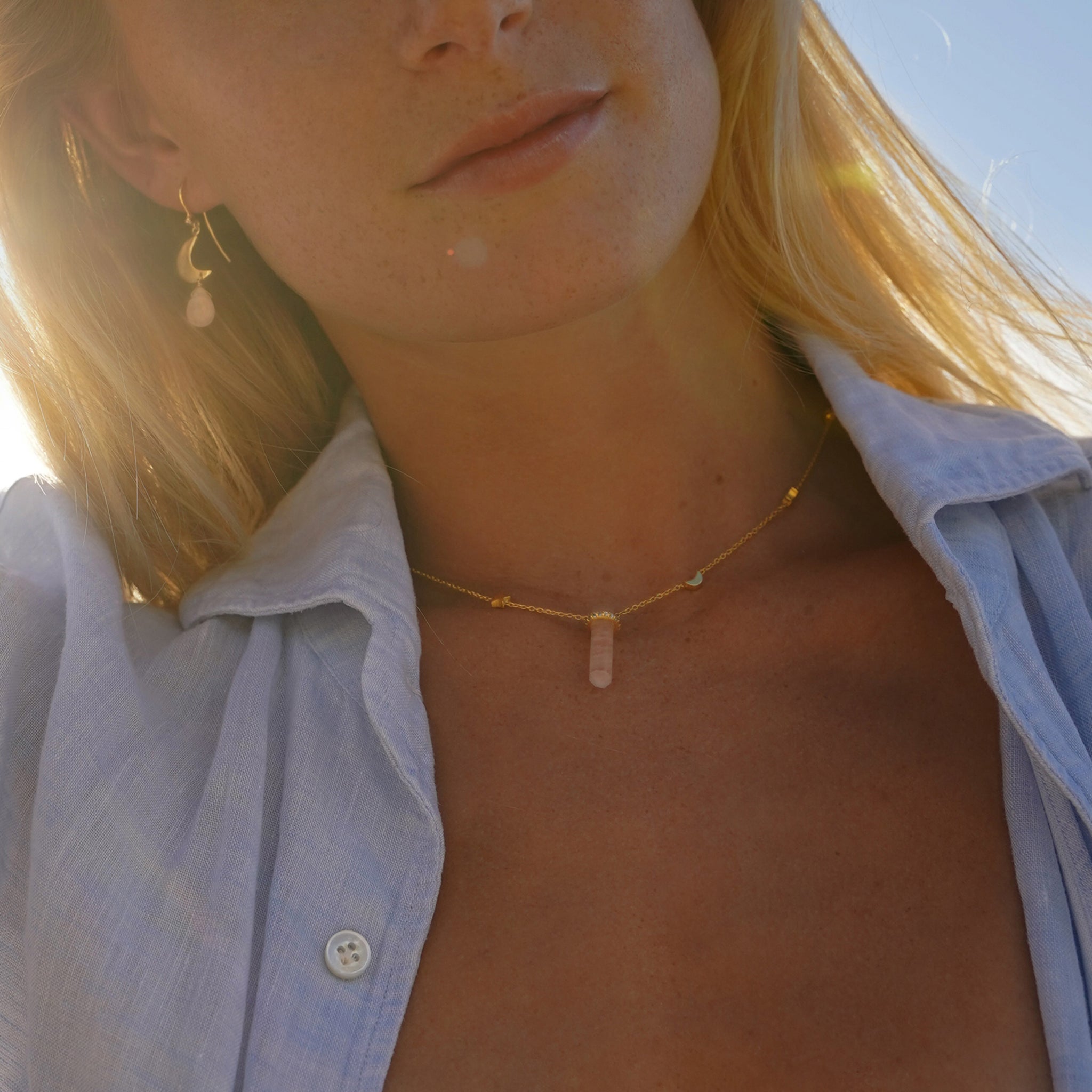 Gold Cupid Rose Quartz Necklace ASSYA Jewellery La Maison Couture