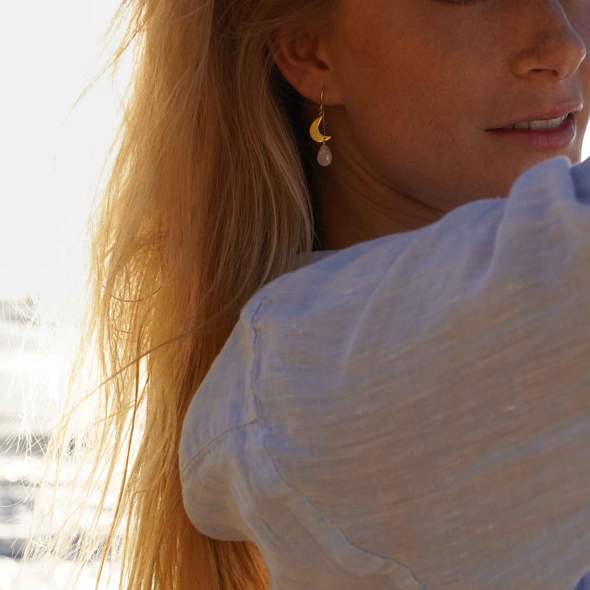 Gold Rose Quartz Astria Earrings ASSYA Jewellery La Maison Couture