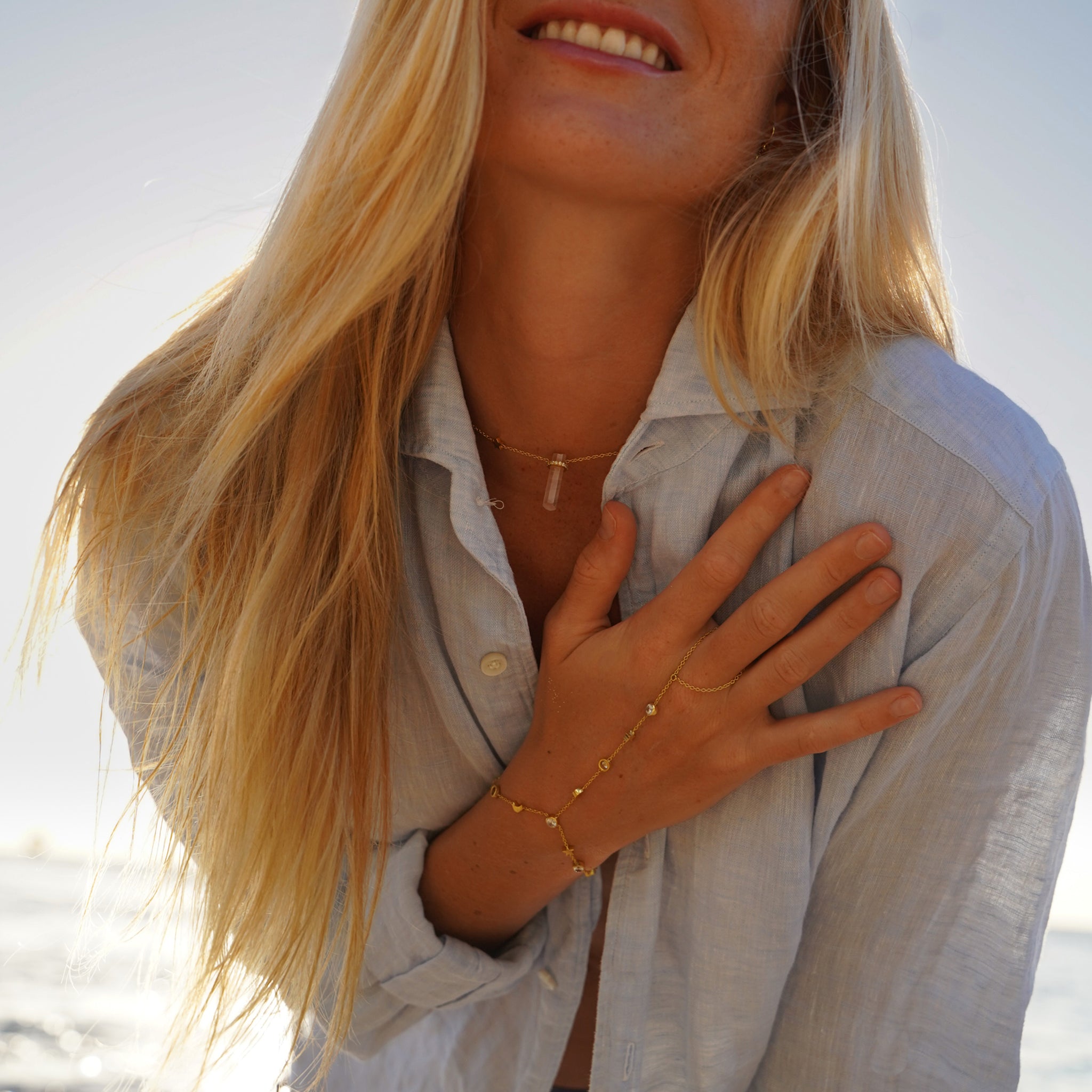 Gold Hedone Cubic Zirconia Hand Bracelet ASSYA Jewellery La Maison Couture