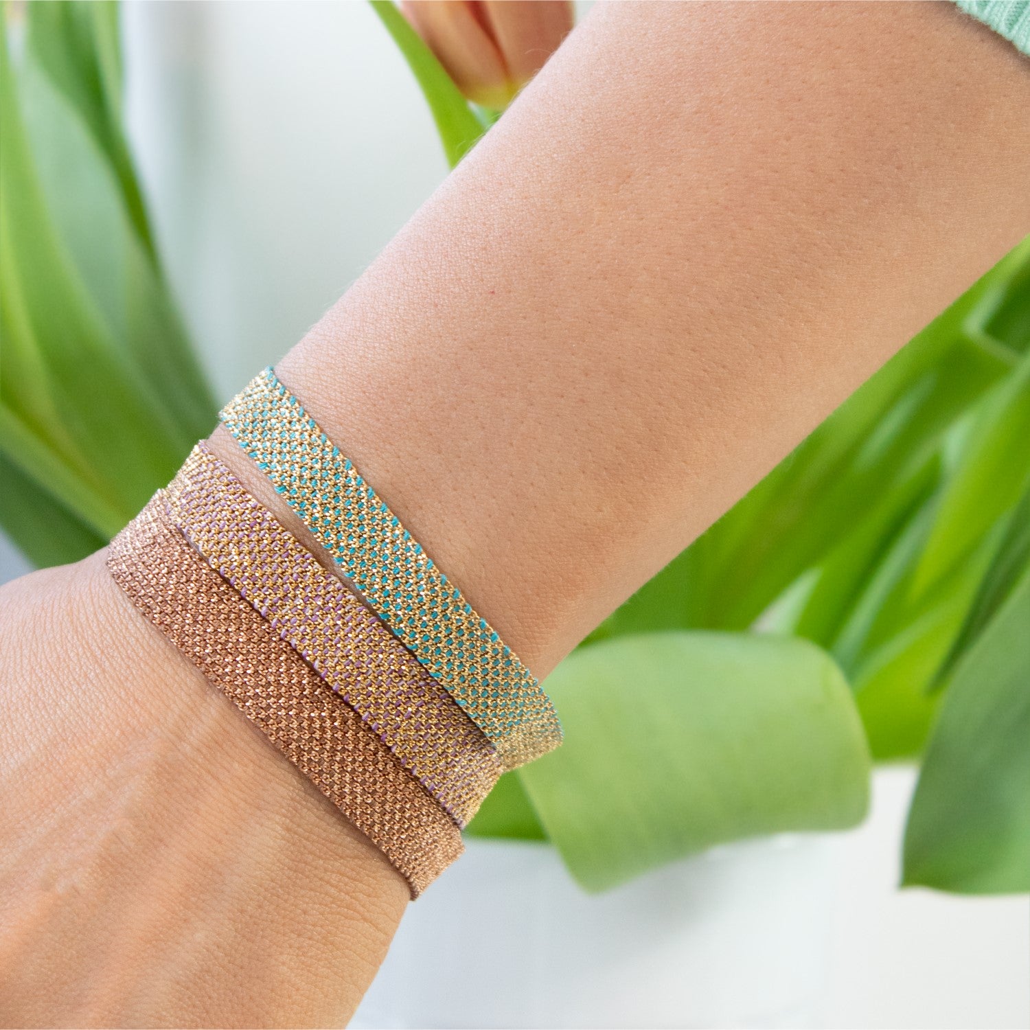 Weaved Bracelet Rose Gold and Teal
