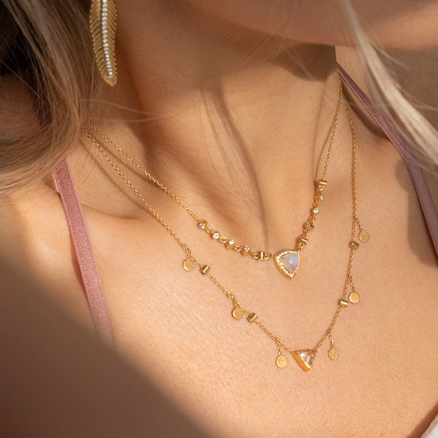 Moonstone Pyramid Charm Necklace