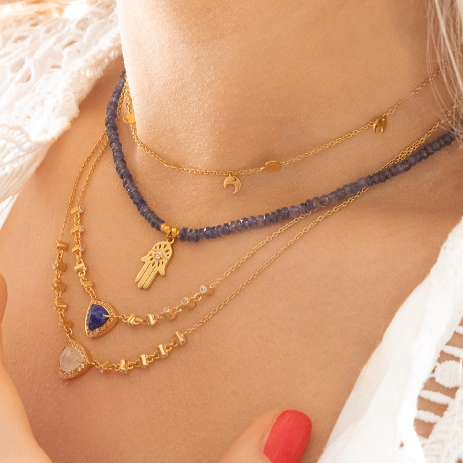 Lapis Lazuli Pyramid Charm Necklace