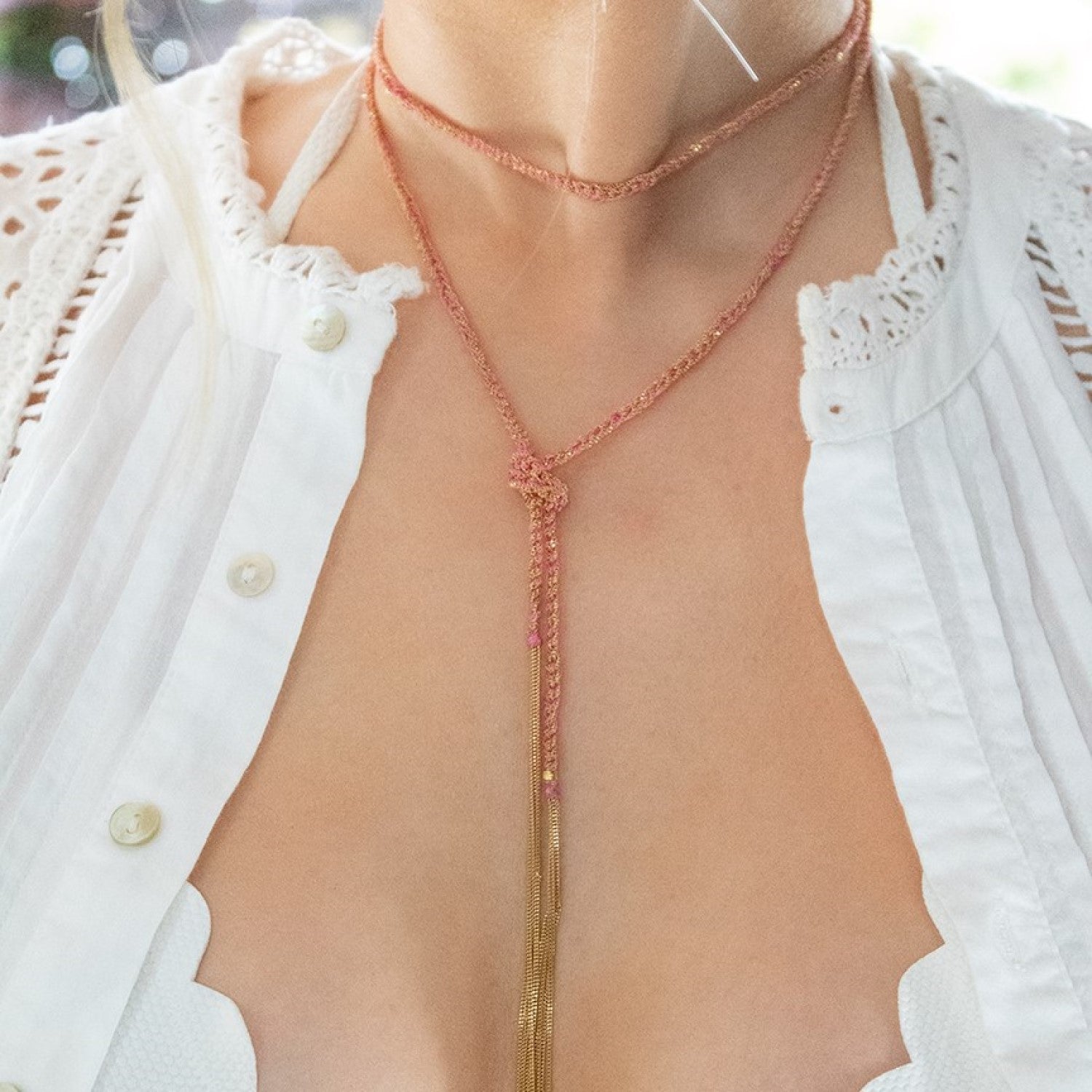 Panama Tassel Necklace Rose Gold and Pink