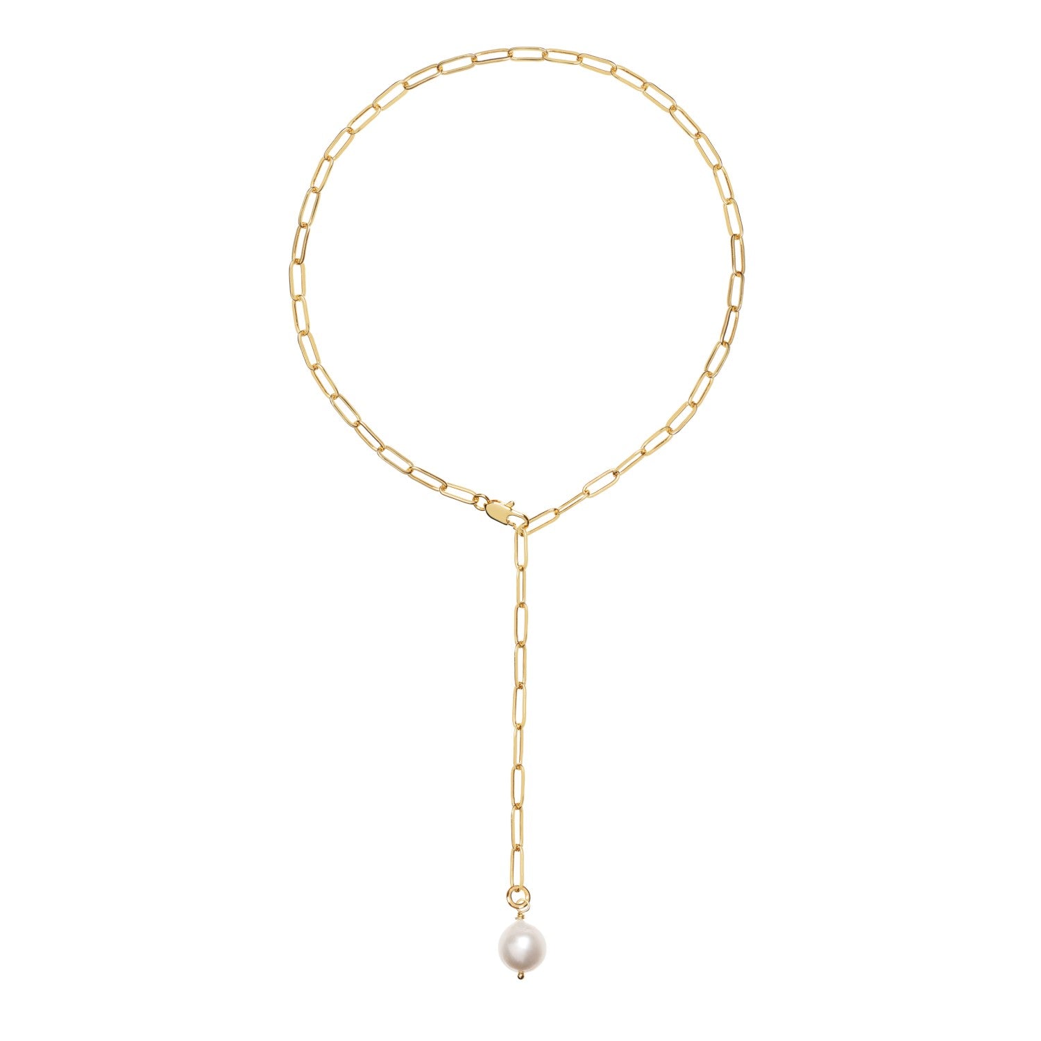 Alba Tie Gold Chain Necklace with Pearl Pendant