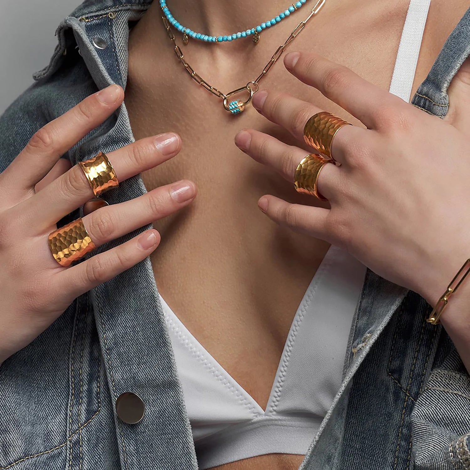 Nudo Gold Short Hammered Ring