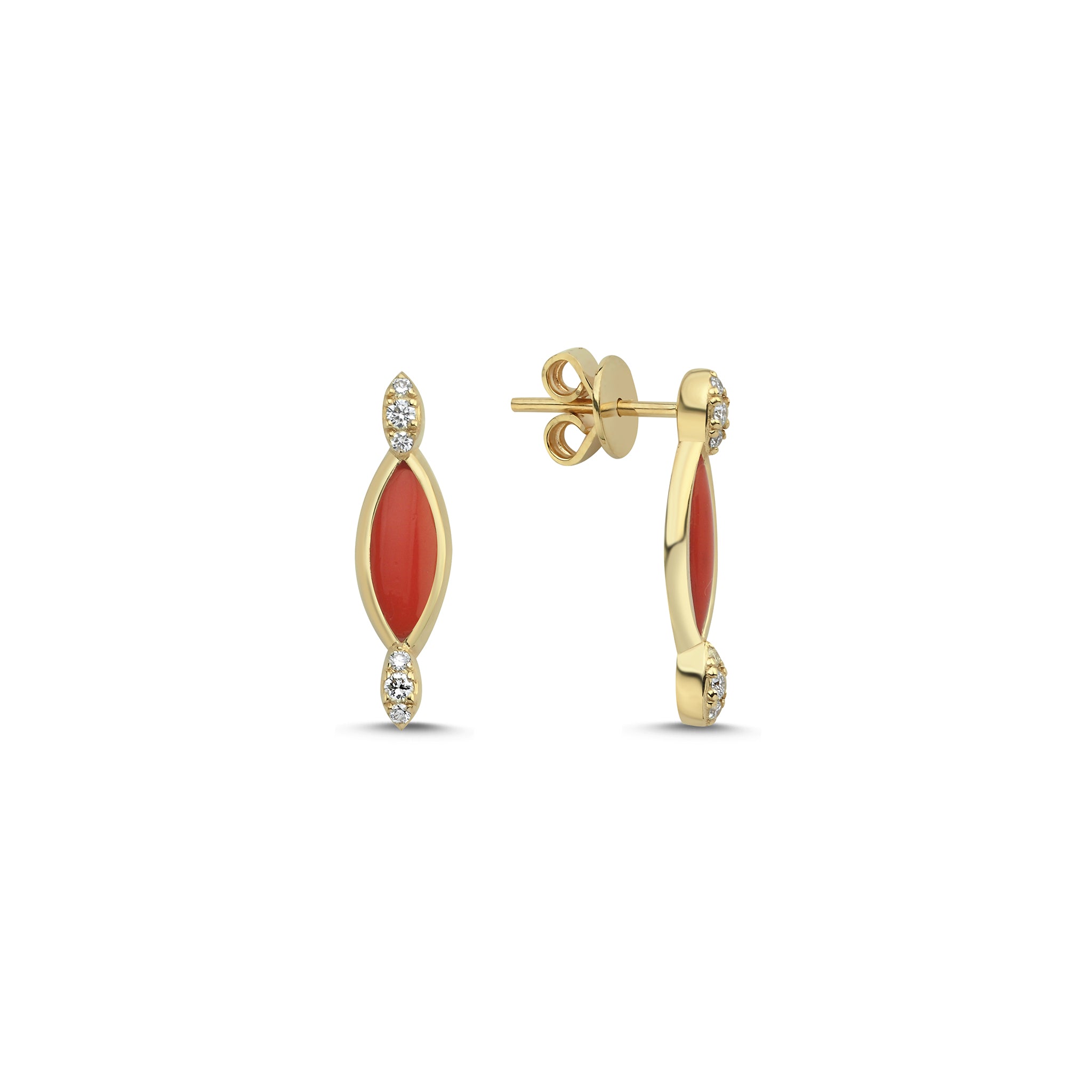 Grain Studs with Diamond Heads - Red Basak Baykal La Maison Couture