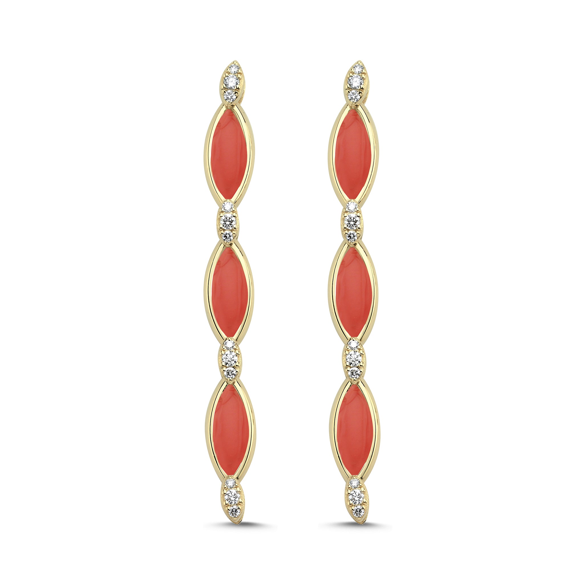 Triple Grain Earrings with Diamonds - Red Basak Baykal La Maison Couture