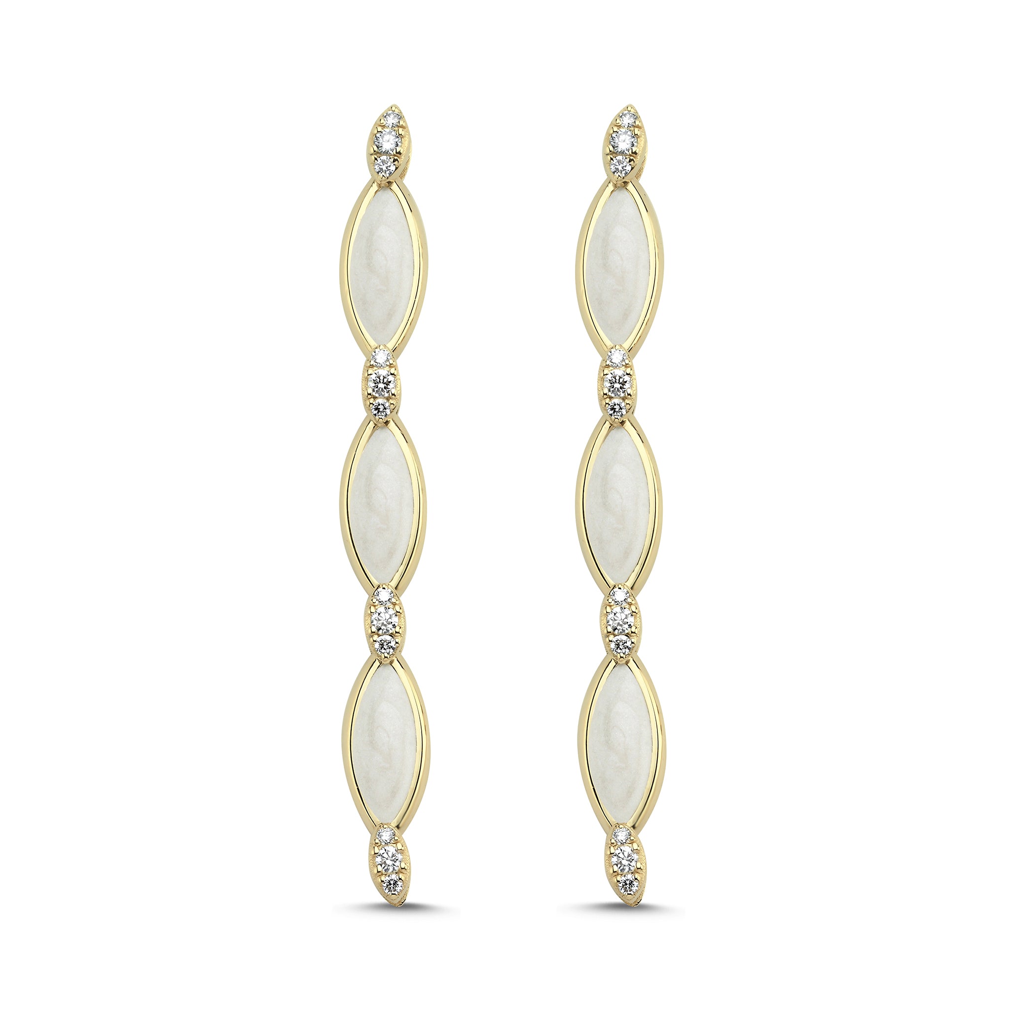 Triple Grain Earrings with Diamonds - White Basak Baykal La Maison Couture