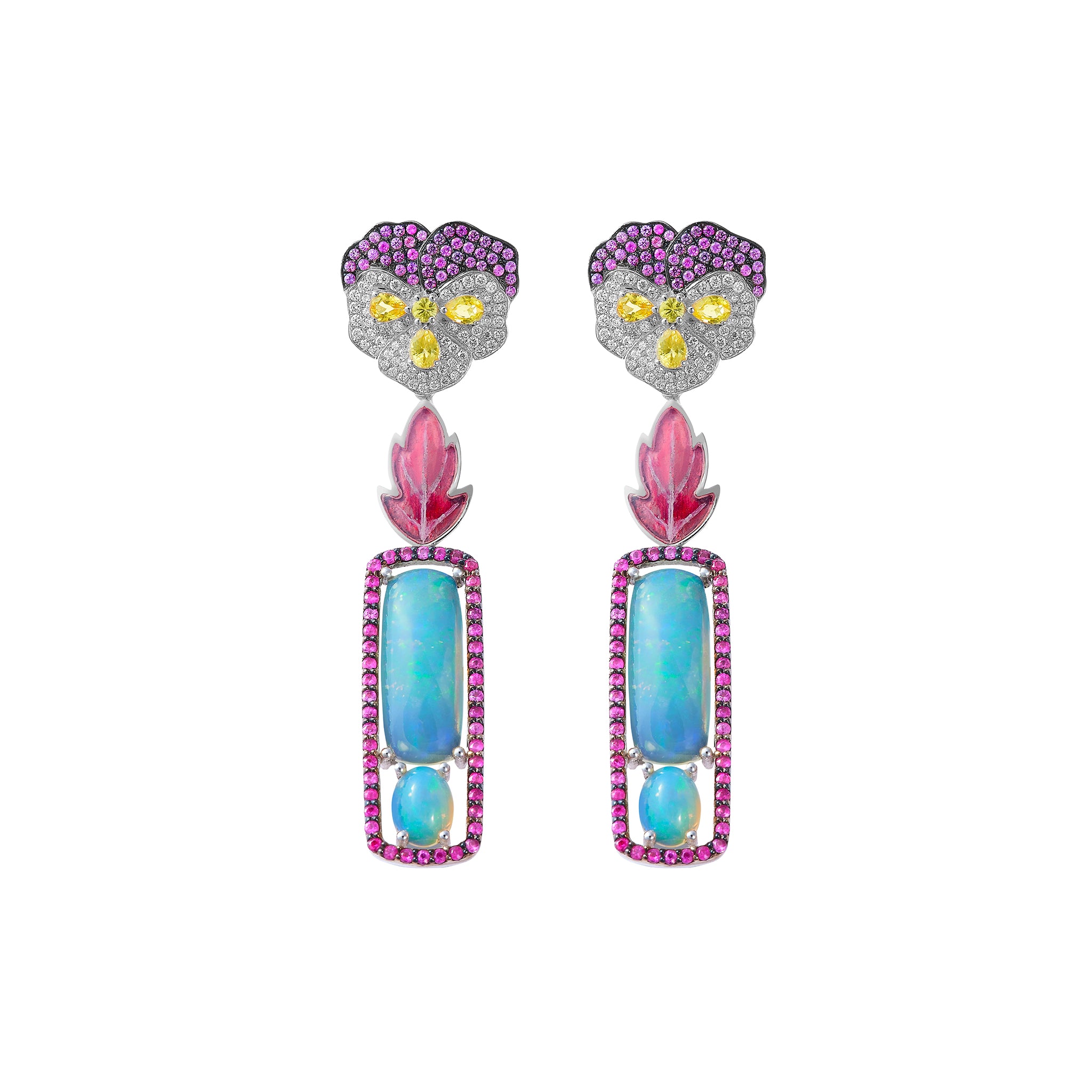 Violet Diamond Opal Earrings - Pink Basak Baykal La Maison Couture