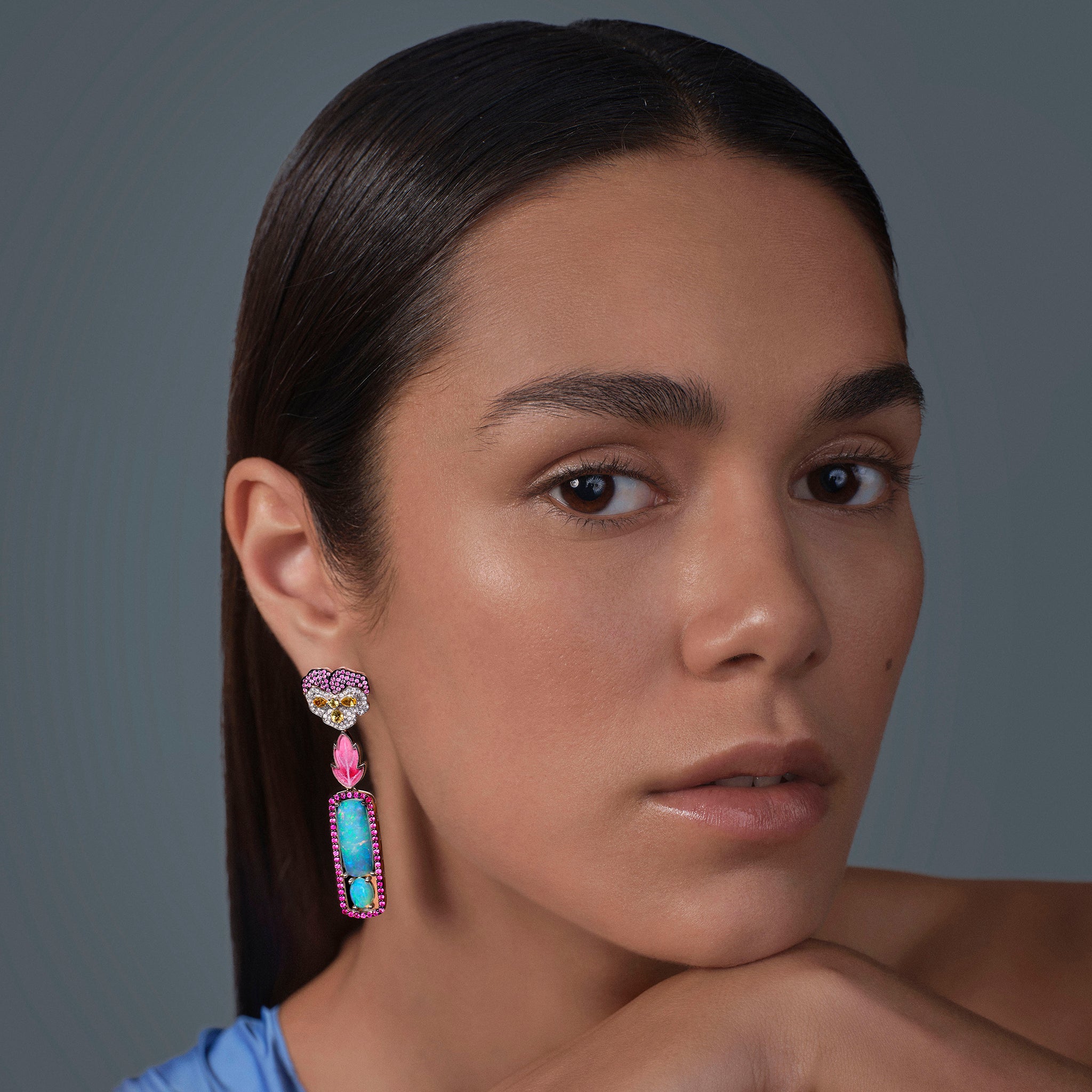 Violet Diamond Opal Earrings - Pink Basak Baykal La Maison Couture