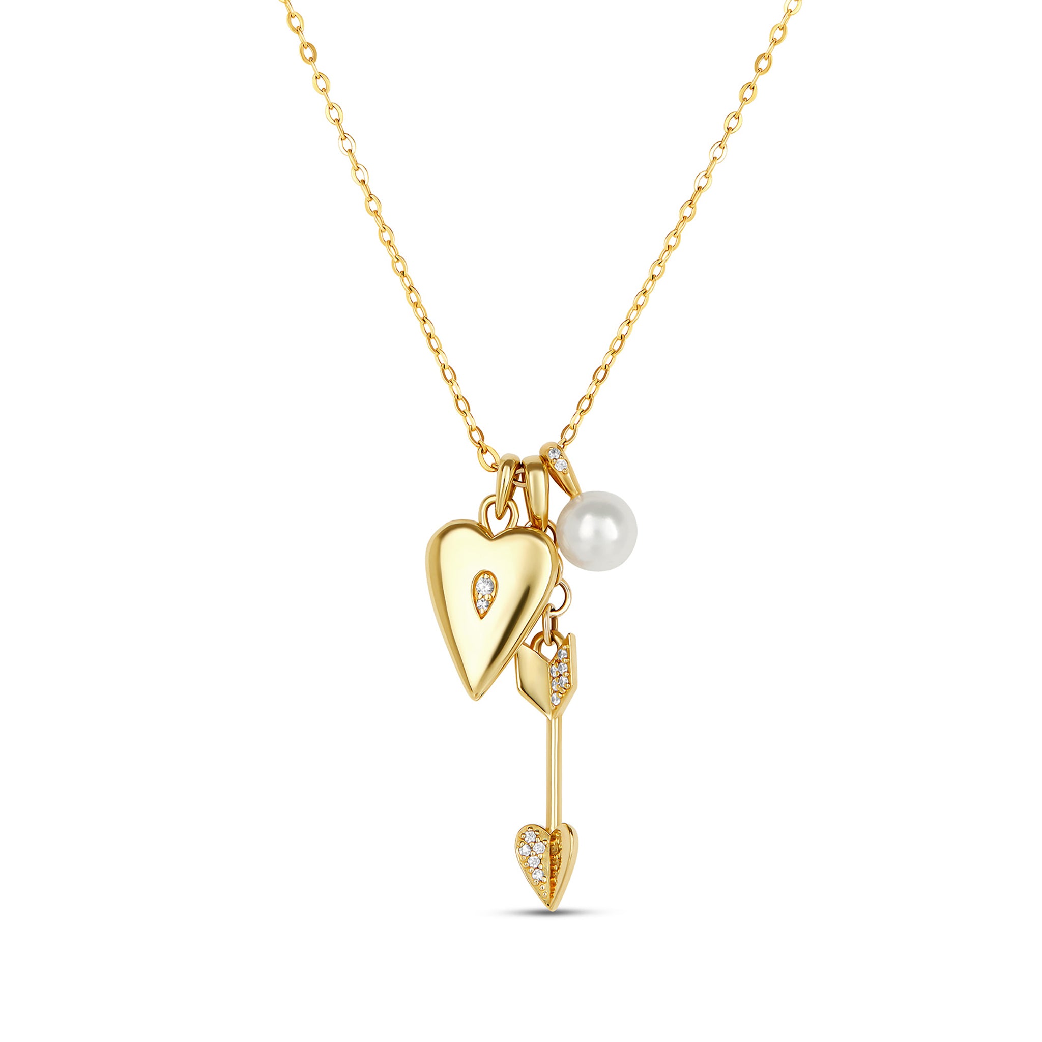 My World Arrow, Heart Locket & Pearl Charm Cluster Pendant Dinny Hall La Maison Couture