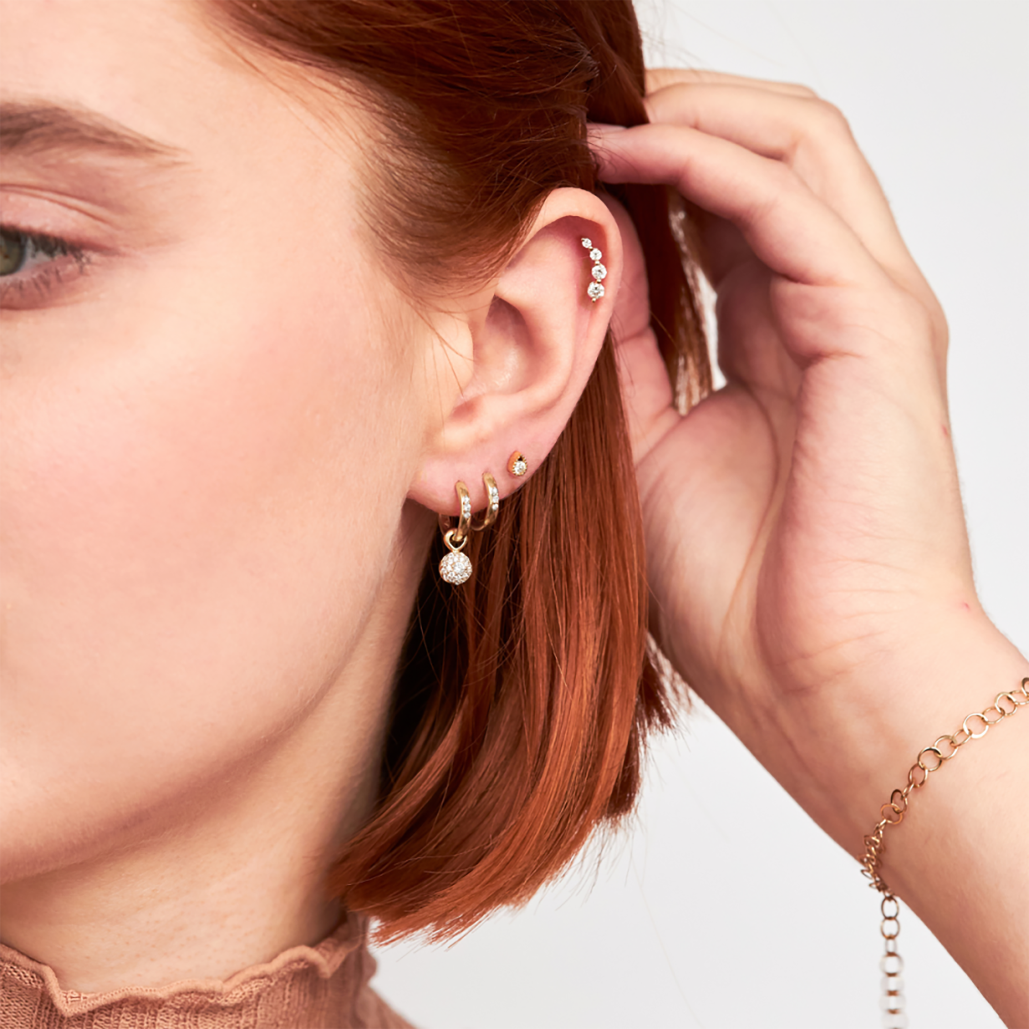Created-Diamond Mini Huggie Hoops Dinny Hall La Maison Couture Recycled 9ct Gold