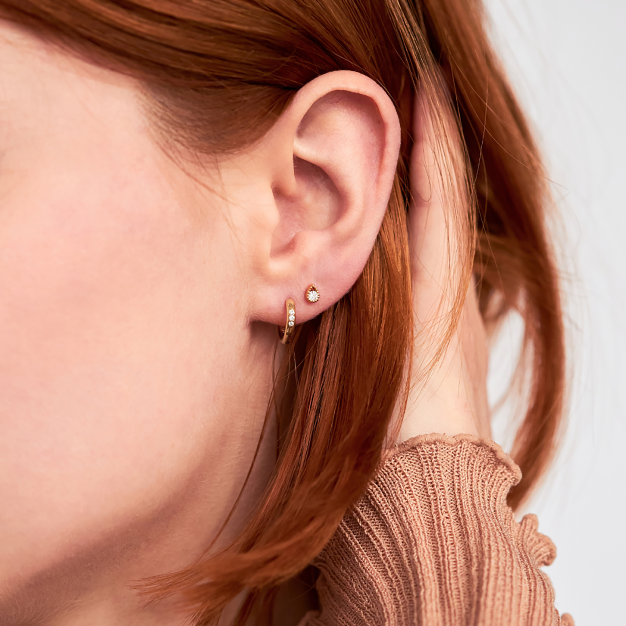 Created-Diamond Mini Huggie Hoops Dinny Hall La Maison Couture Recycled 9ct Gold