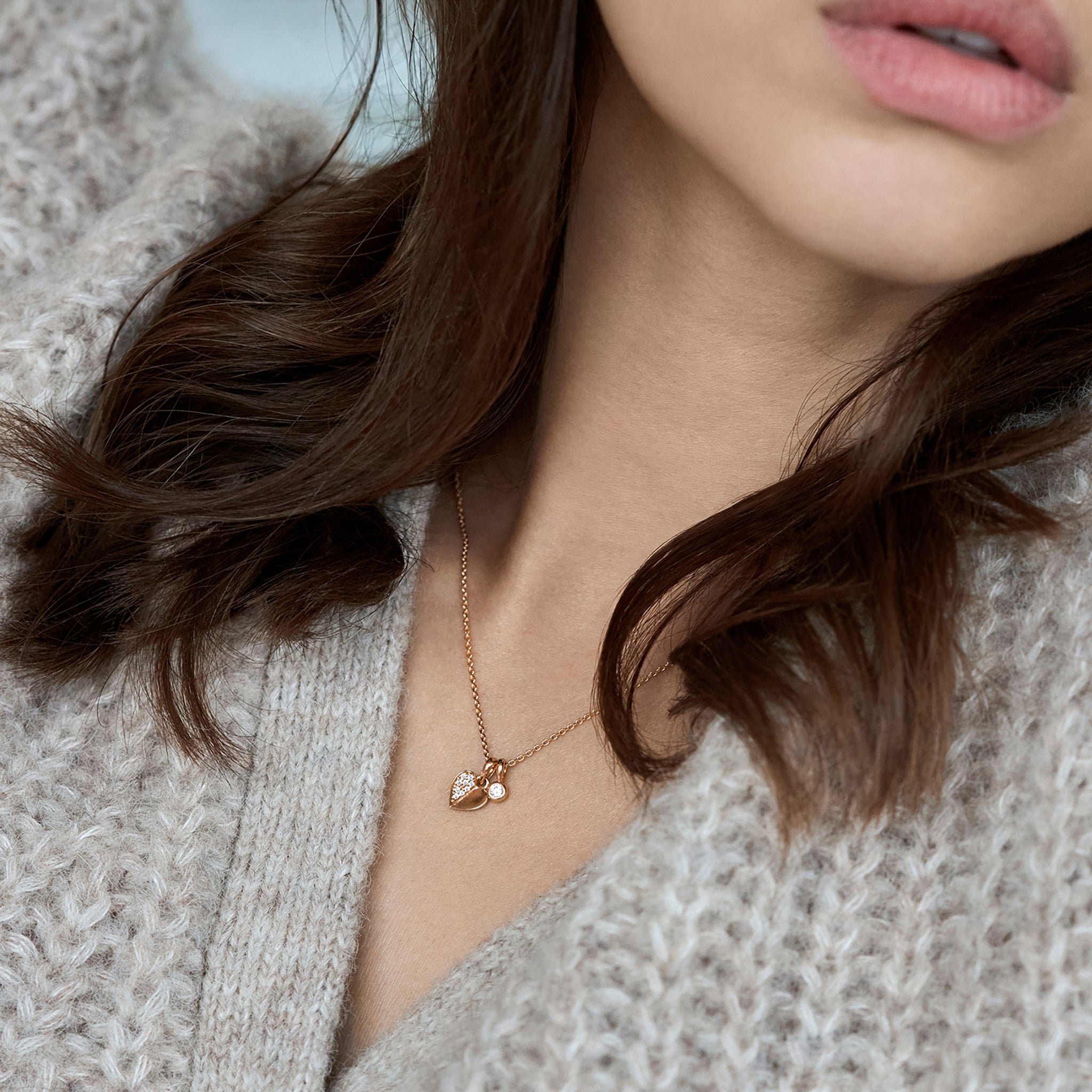Folded Heart Lab-Created Diamond Duo Pendant Dinny Hall La Maison Couture Recycled 9ct Gold