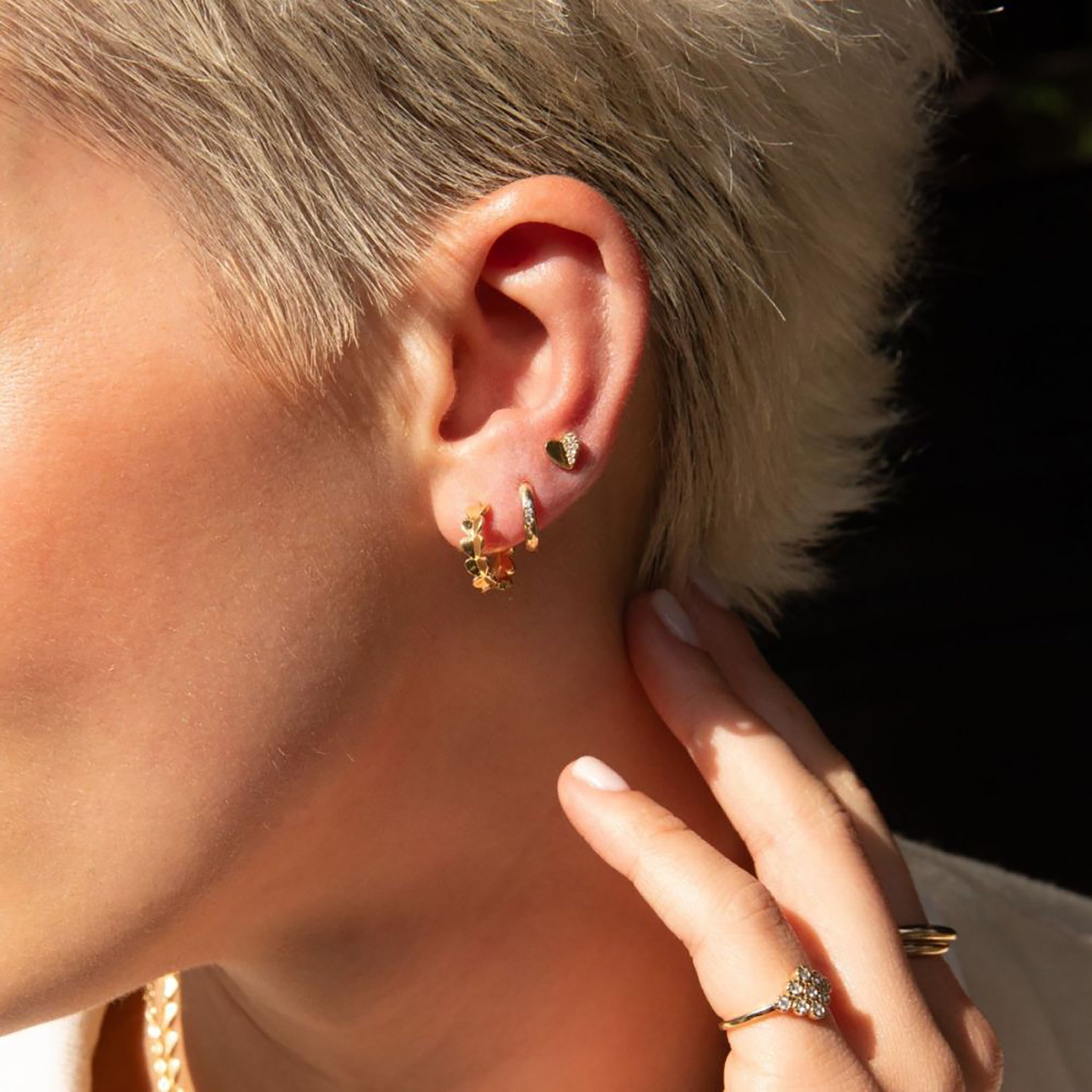 Folded Heart Lab-Created Diamond Studs Dinny Hall La Maison Couture Recycled 9ct Gold