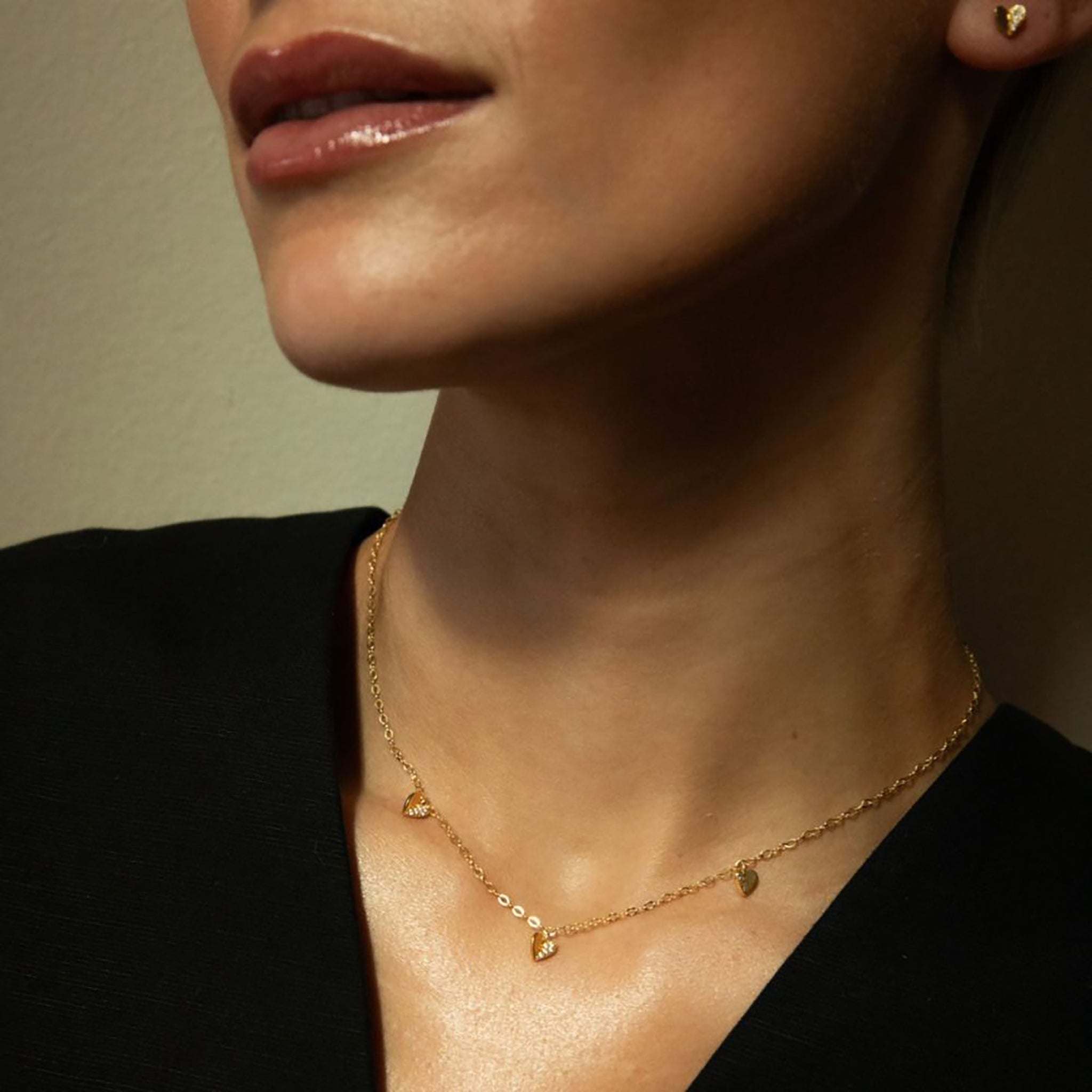 Folded Heart Lab-Created Diamond Trio Necklace Dinny Hall La Maison Couture Recycled 9ct Gold