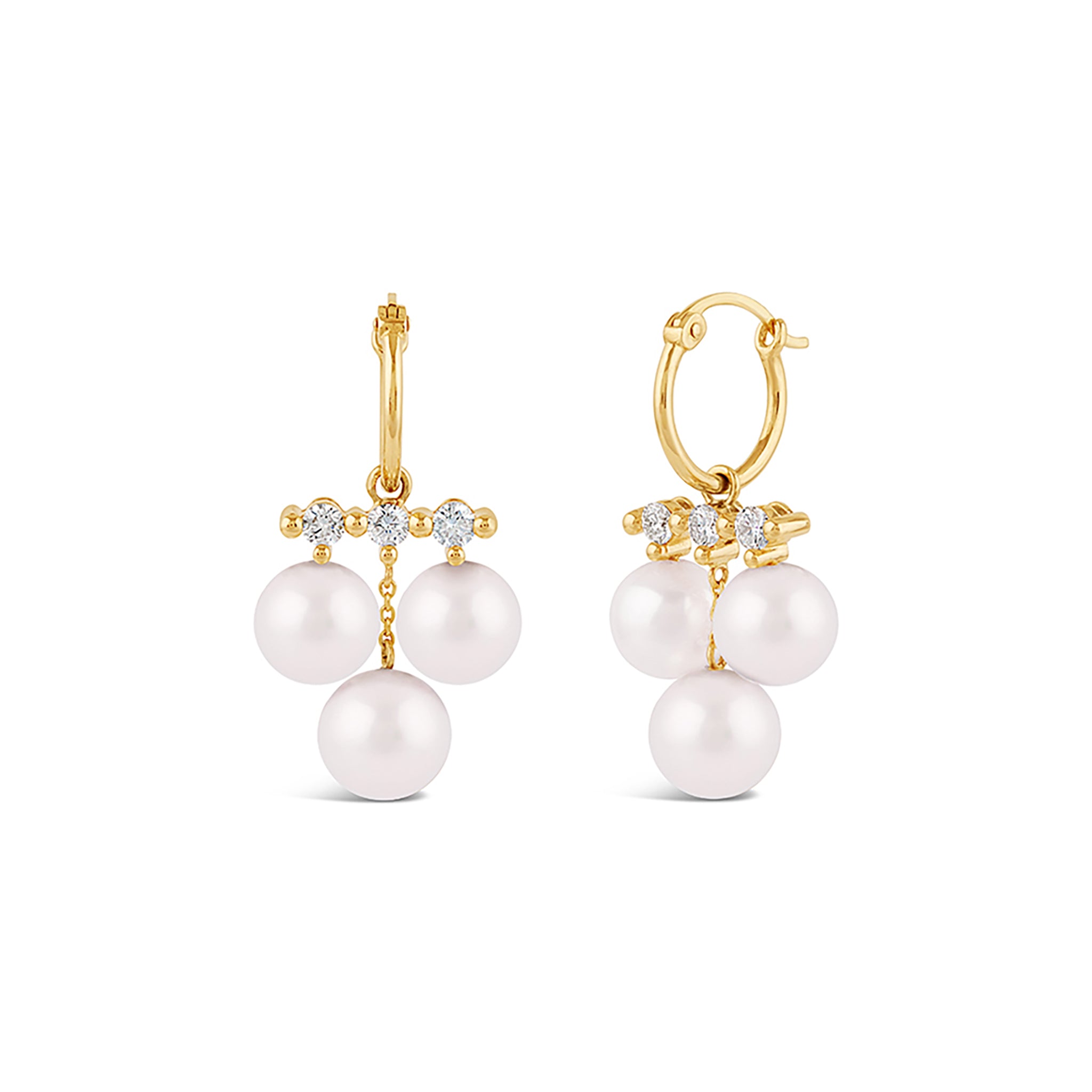 Shuga Large Triple Pearl & Lab-Created Diamond Drops Dinny Hall La Maison Couture Recycled 9ct Gold