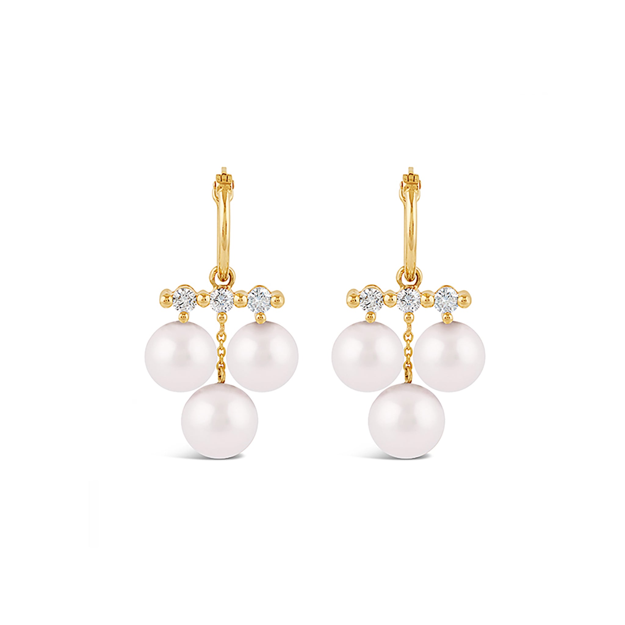 Shuga Large Triple Pearl & Lab-Created Diamond Drops Dinny Hall La Maison Couture Recycled 9ct Gold