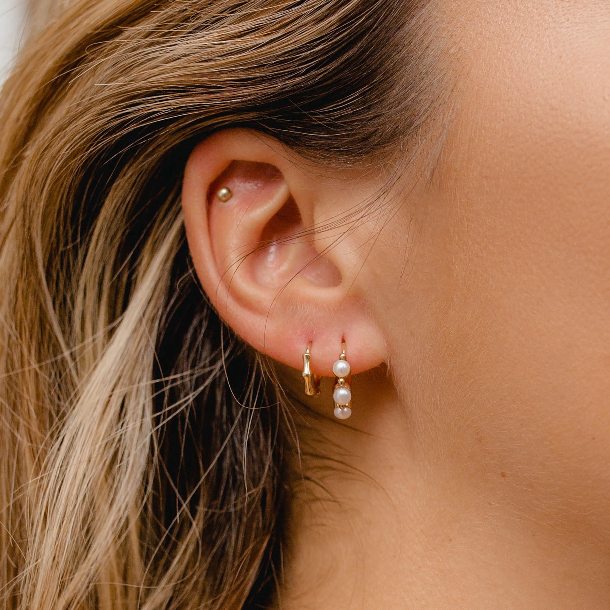 Shuga Pearl Huggie Hoops Dinny Hall La Maison Couture Recycled 9ct Gold