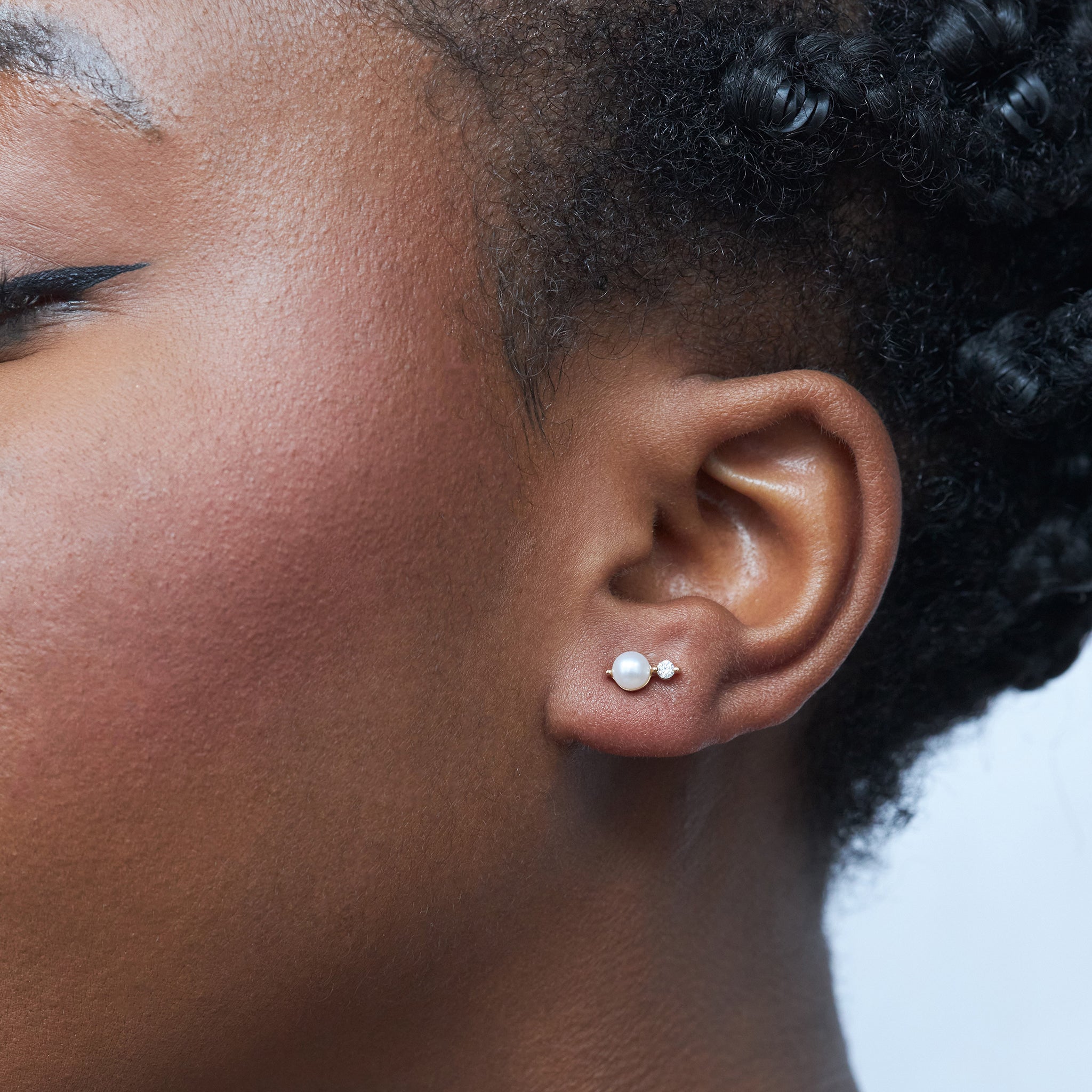 Shuga Pearl & Lab-Created Diamond Studs Dinny Hall La Maison Couture Recycled 9ct Gold