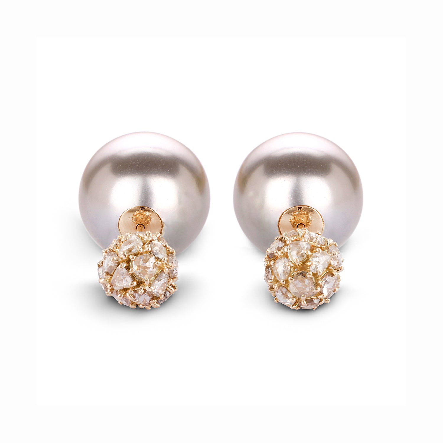 Earrings Zero 2 - Grey Pearl with Diamonds