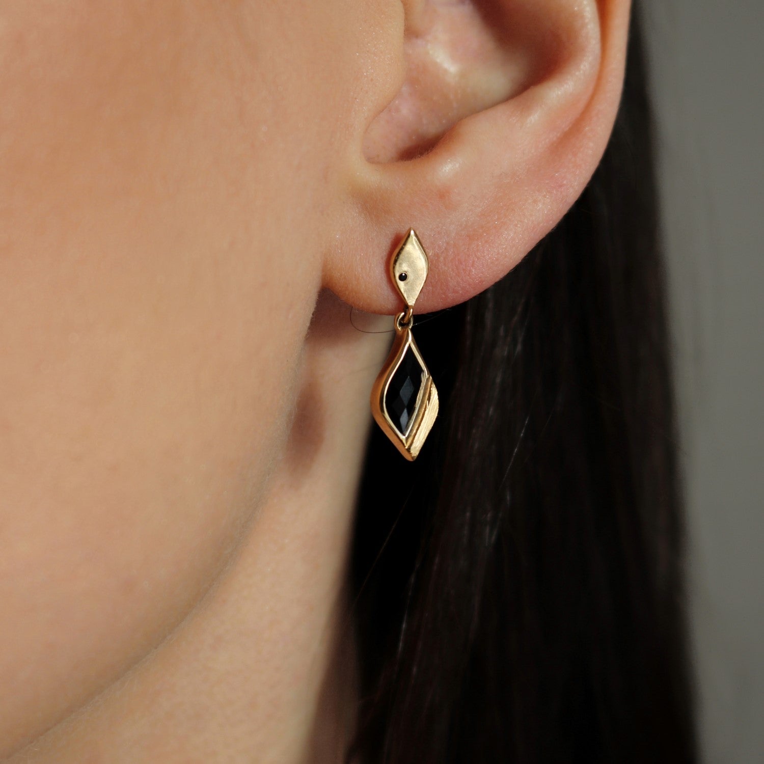 Strength Gold Onyx Drop Earrings